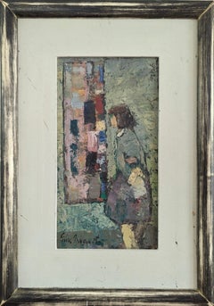Pittura ad olio figurativa d'epoca della metà del secolo scorso - Riflesso frammentato