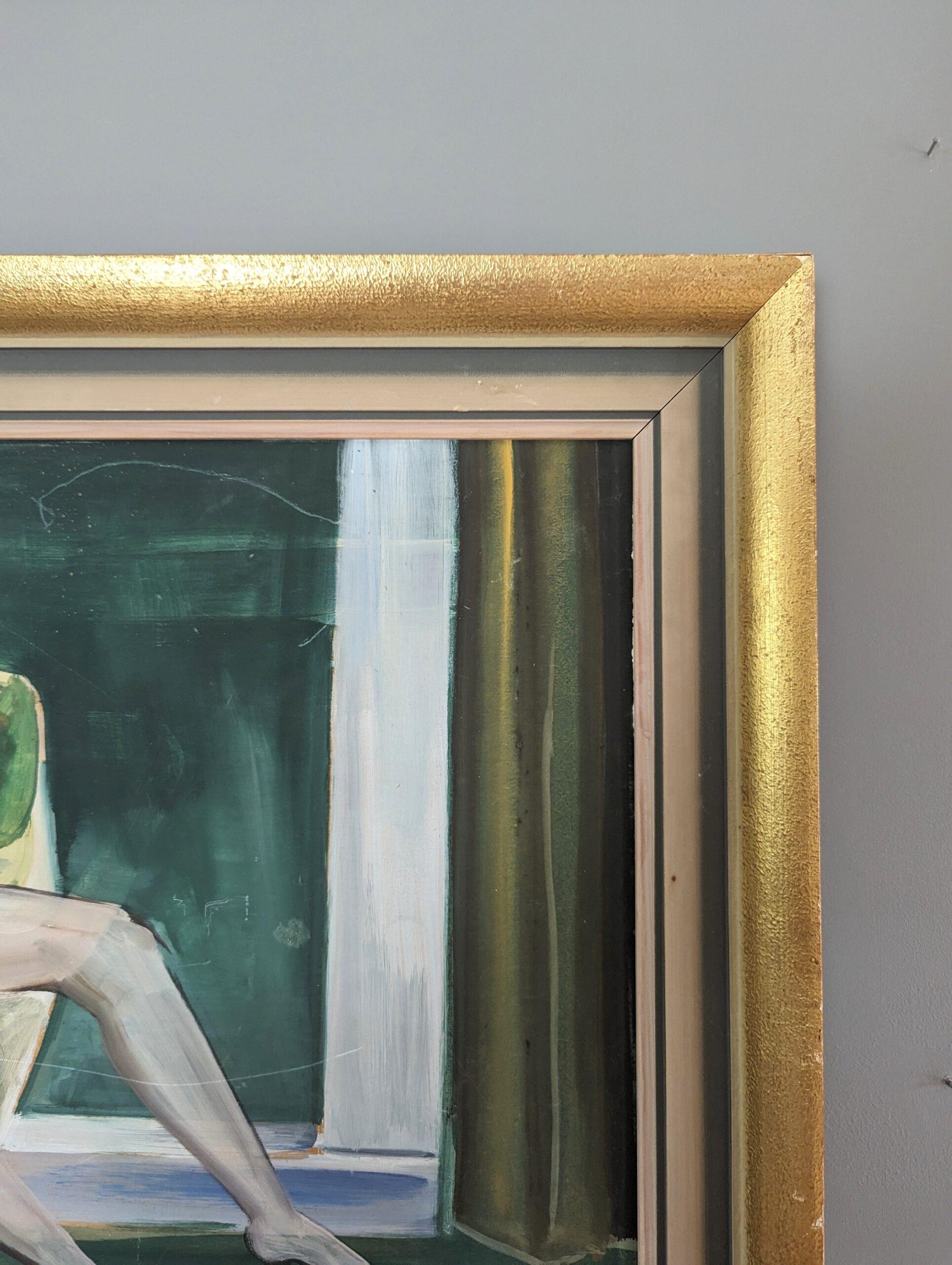 Pittura ad olio figurativa d'epoca della metà del secolo scorso - Nudo su divano 4