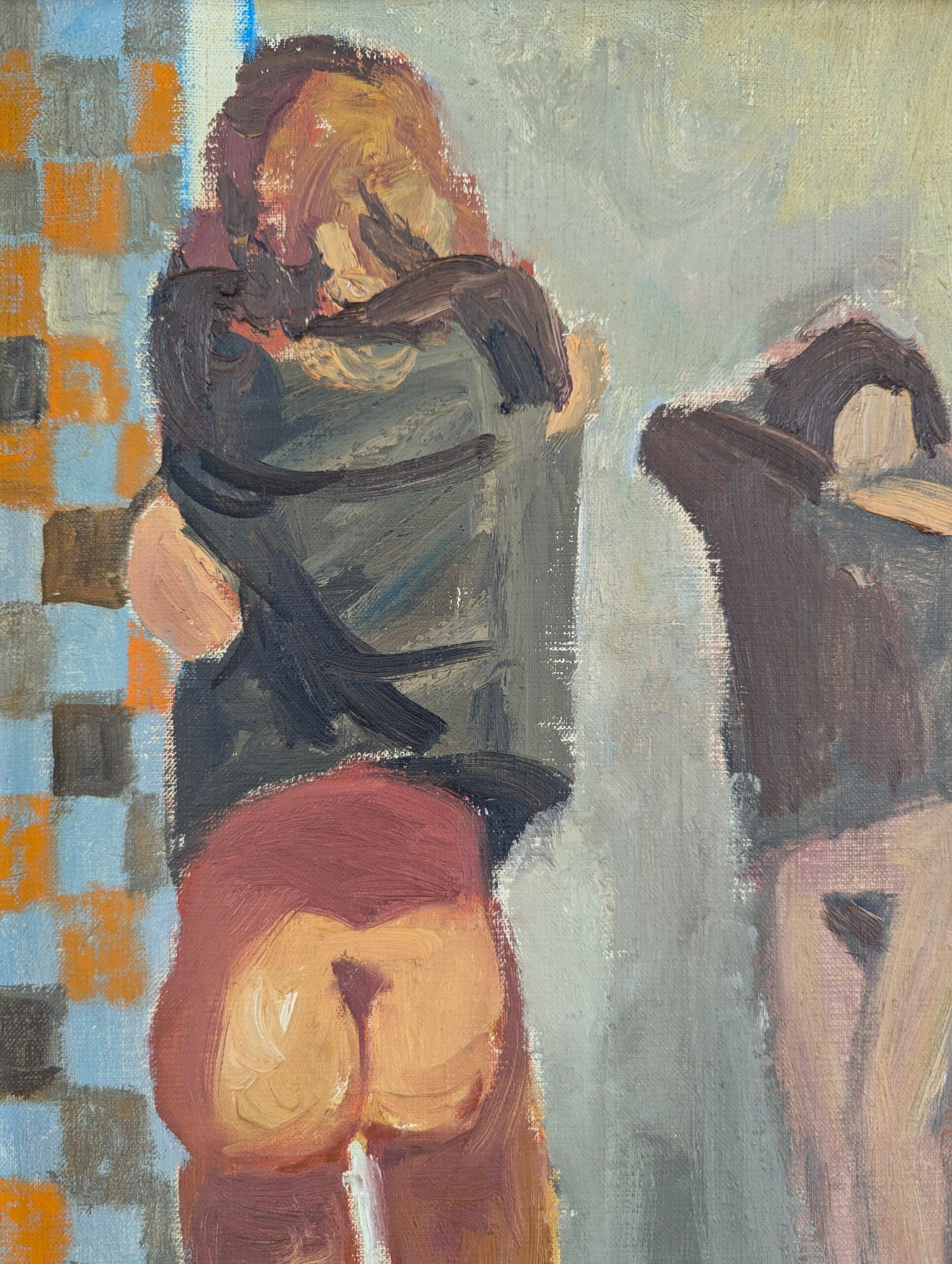 Pittura ad olio figurativa d'epoca della metà del secolo scorso - Undress 7