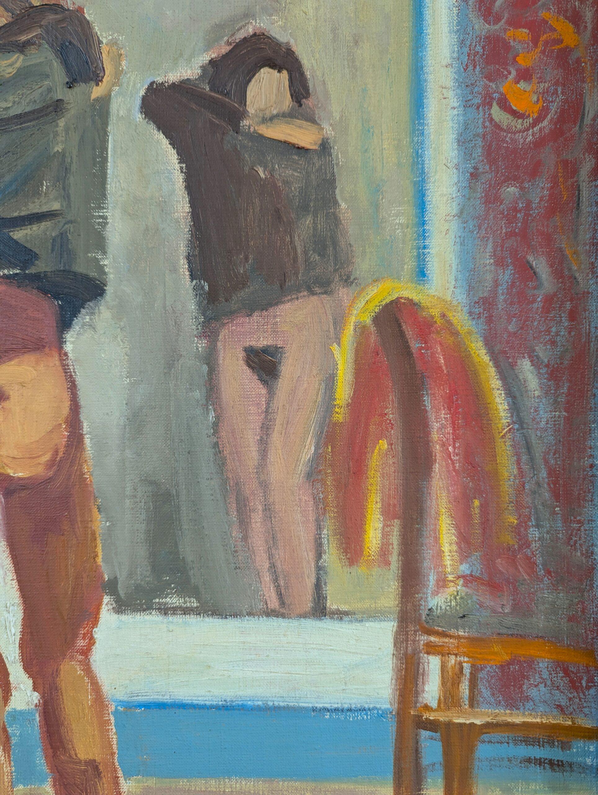 Pittura ad olio figurativa d'epoca della metà del secolo scorso - Undress 8