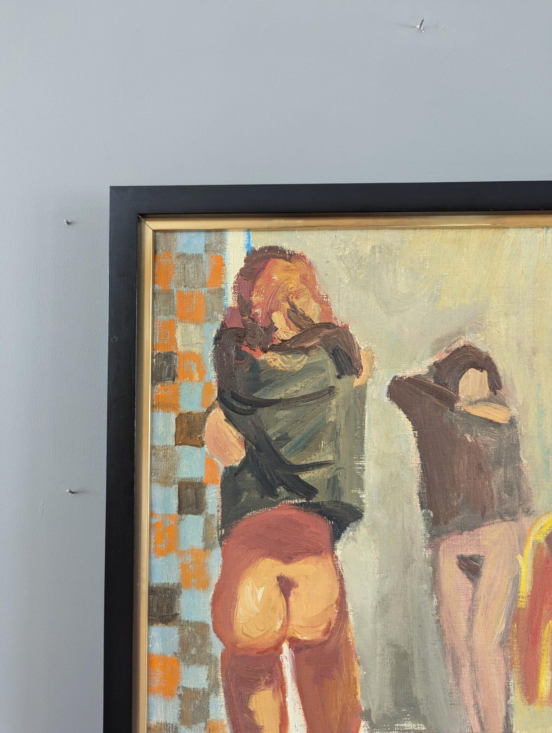 Pittura ad olio figurativa d'epoca della metà del secolo scorso - Undress 2