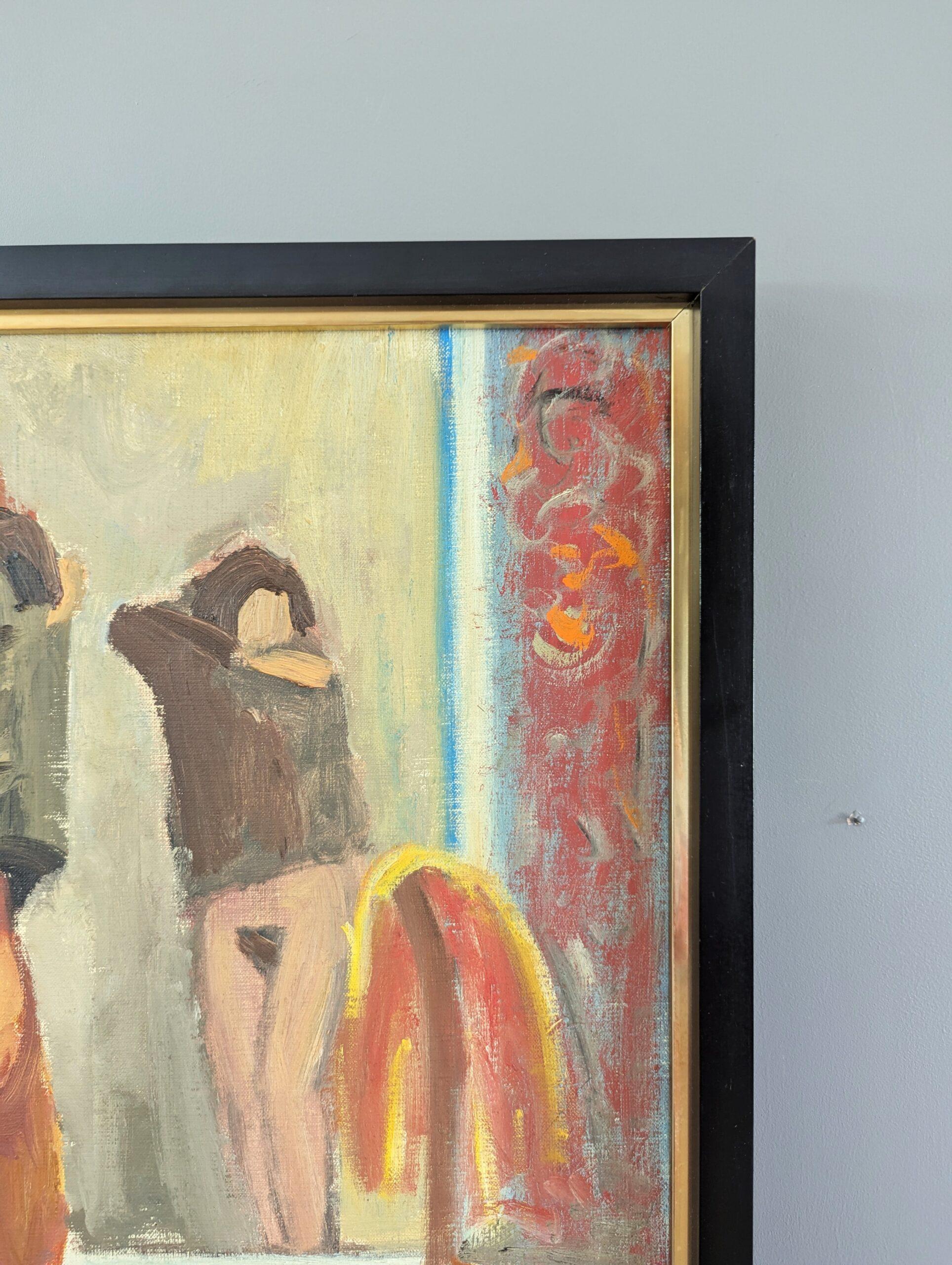 Pittura ad olio figurativa d'epoca della metà del secolo scorso - Undress 3