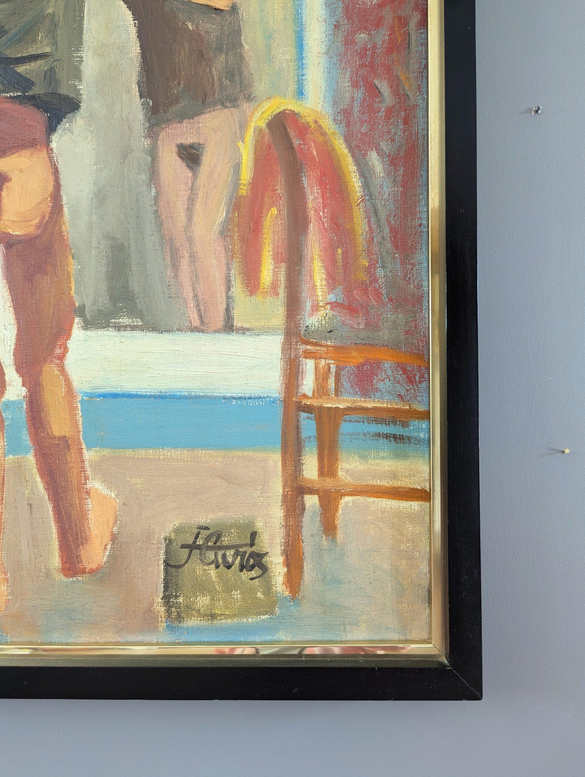 Pittura ad olio figurativa d'epoca della metà del secolo scorso - Undress 4