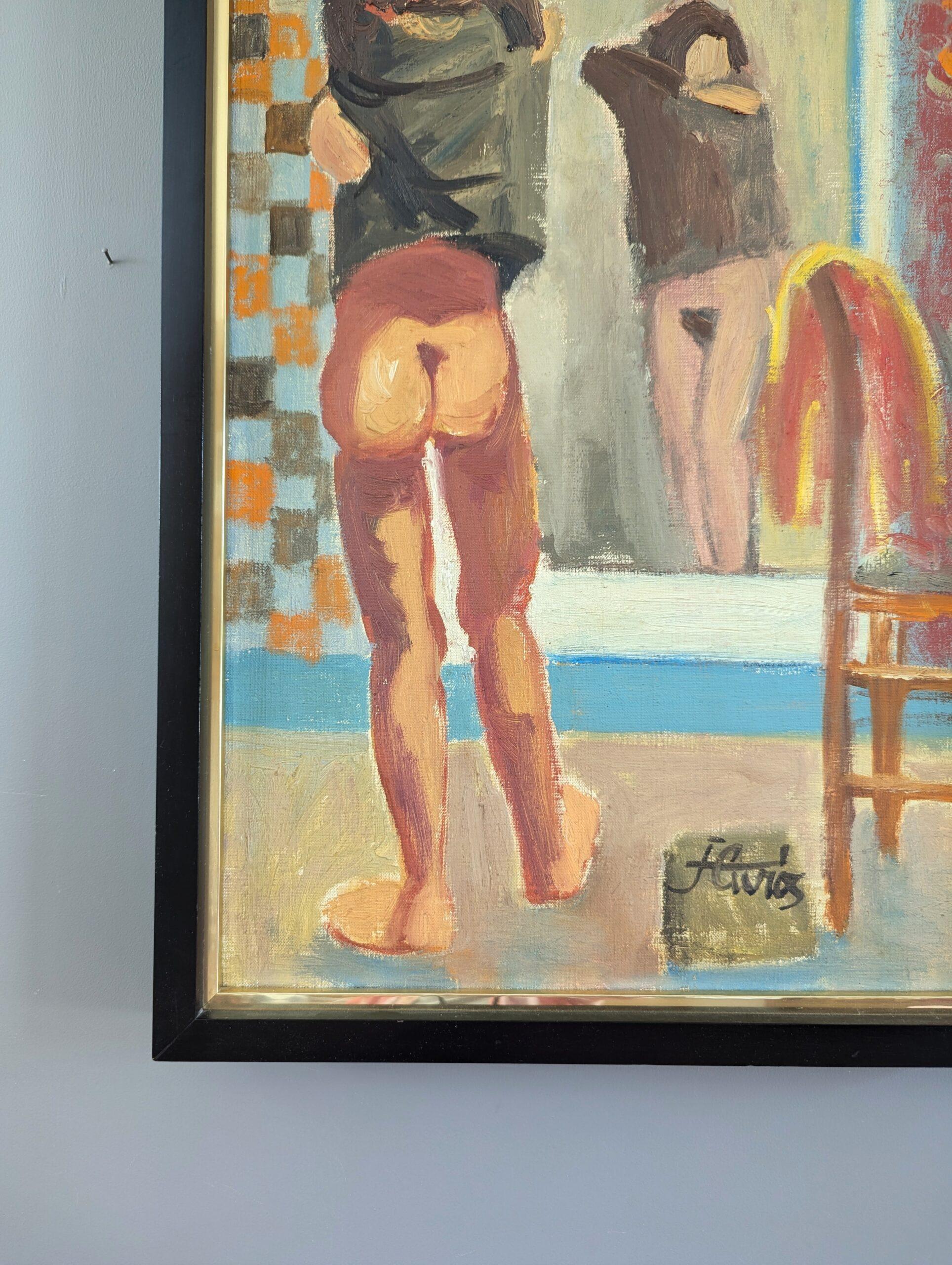 Pittura ad olio figurativa d'epoca della metà del secolo scorso - Undress 5