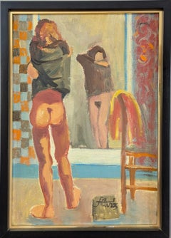 Pittura ad olio figurativa d'epoca della metà del secolo scorso - Undress