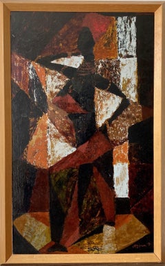 Vintage Mid-Century Framed Abstract Figurative Oil Painting - The Dancer