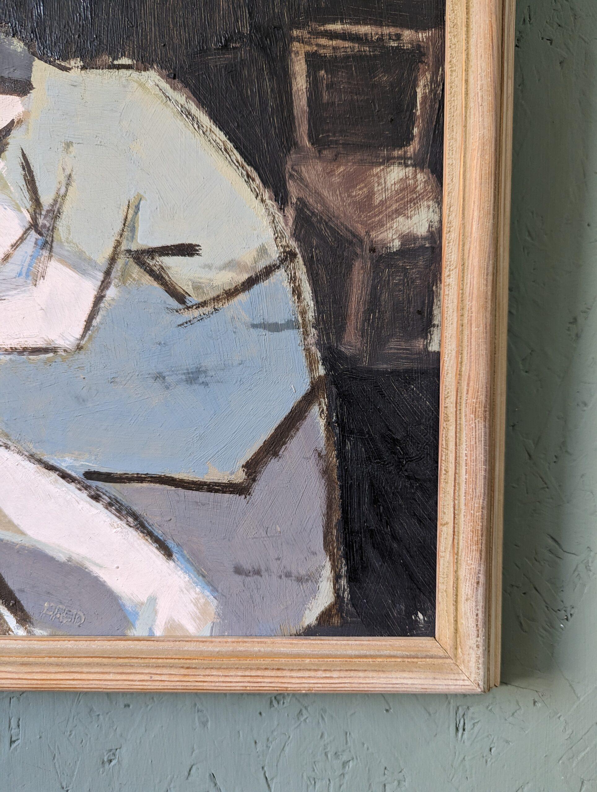 Vintage Mid-Century Framed Abstract Figurative Oil Painting - Uninterrupted 5