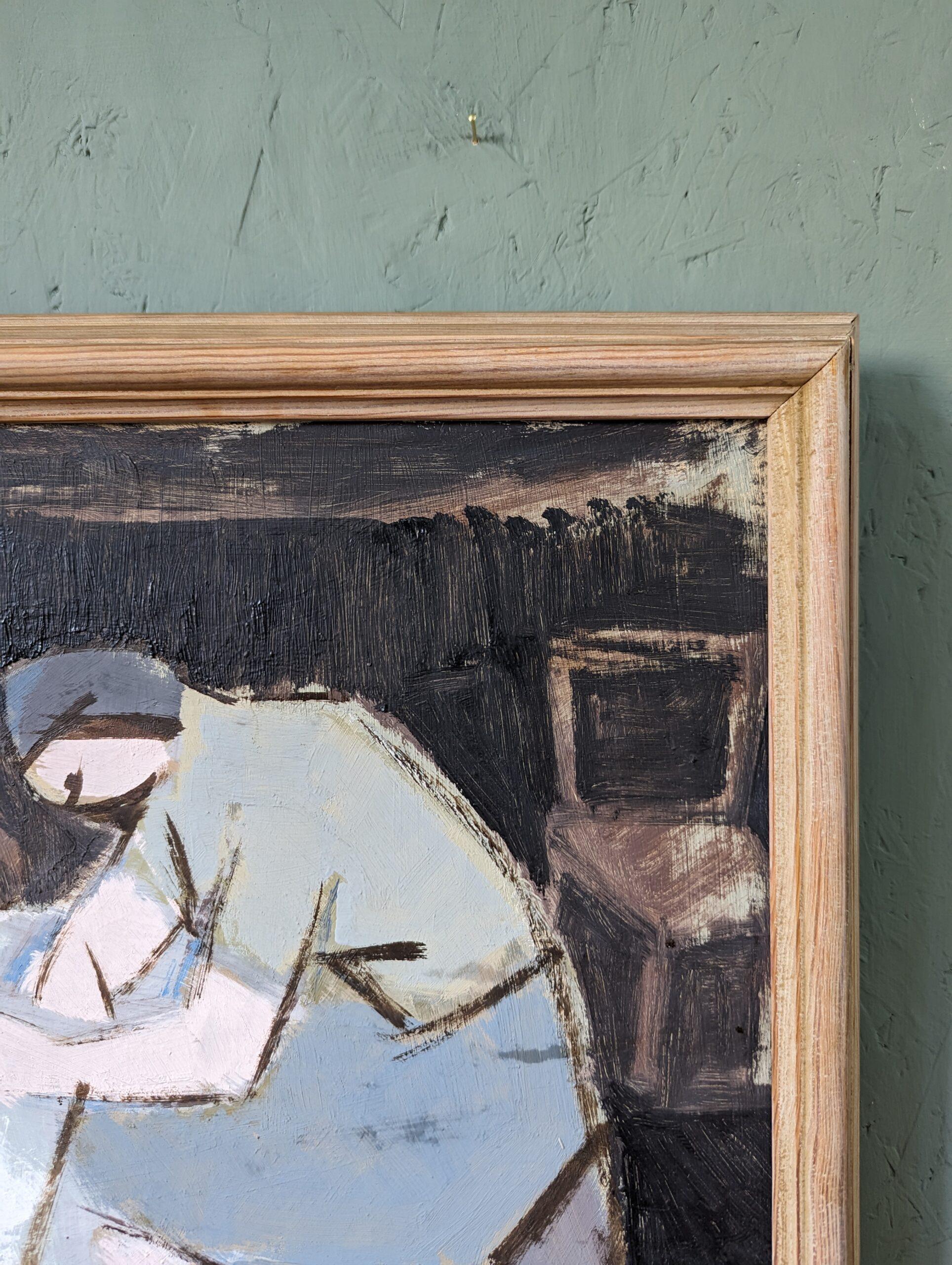 Vintage Mid-Century Framed Abstract Figurative Oil Painting - Uninterrupted 6