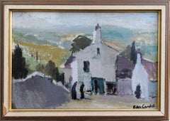 Vintage Mid Century Framed Abstract Landscape Oil Painting - French Town