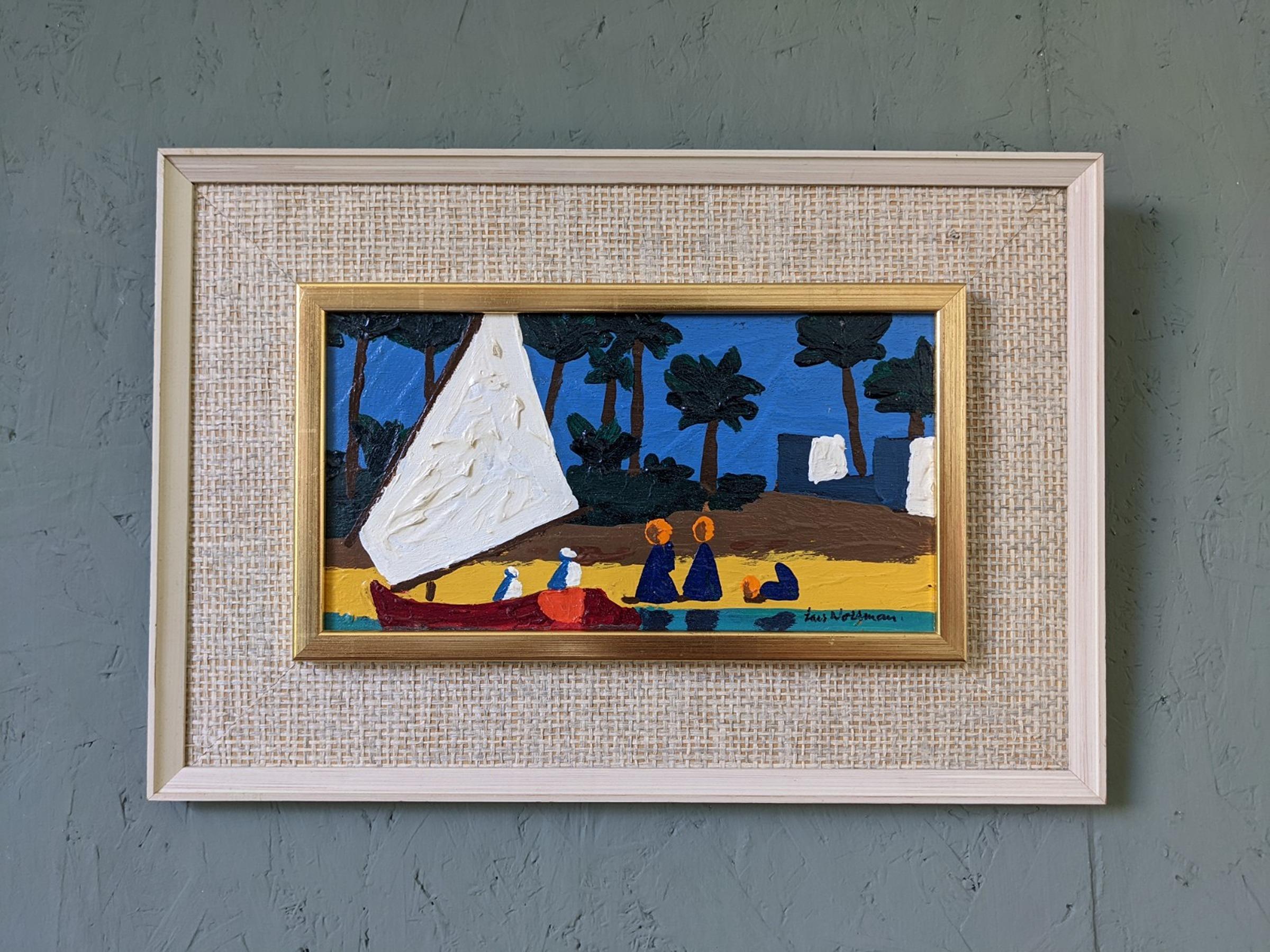 Vintage Mid-Century Framed Coastal Landscape Oil Painting - Seaside For Sale 5