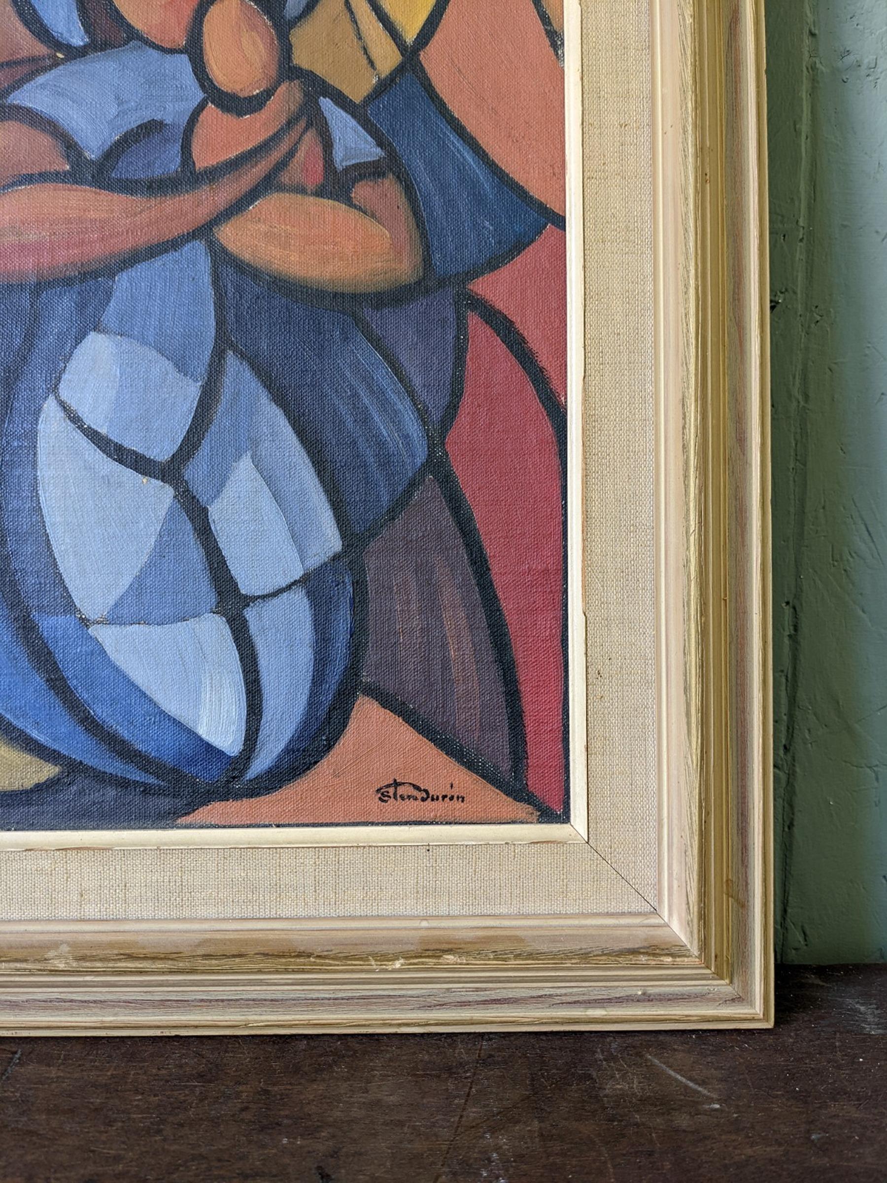 Vintage Mid-Century Framed Cubist Abstract Oil Painting - Madonna & Child 6