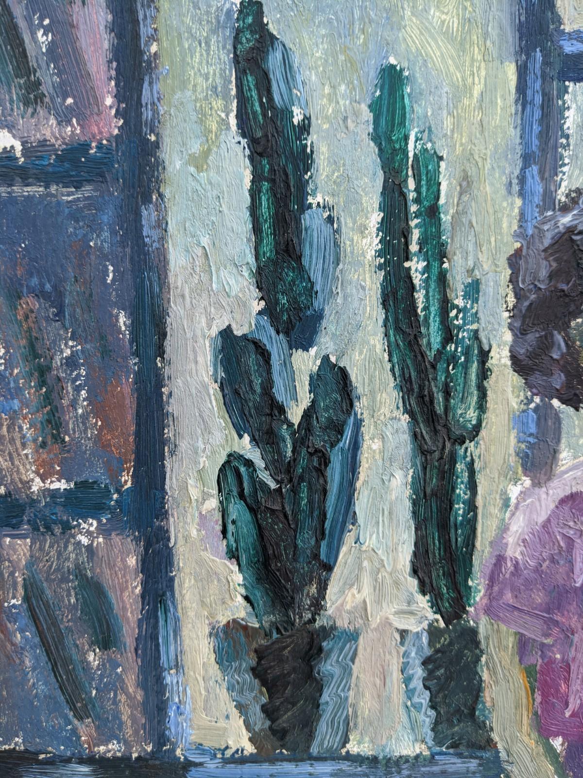 Gerahmtes figuratives Ölgemälde aus der Mitte des Jahrhunderts – doppelseitiges Porträt II 3