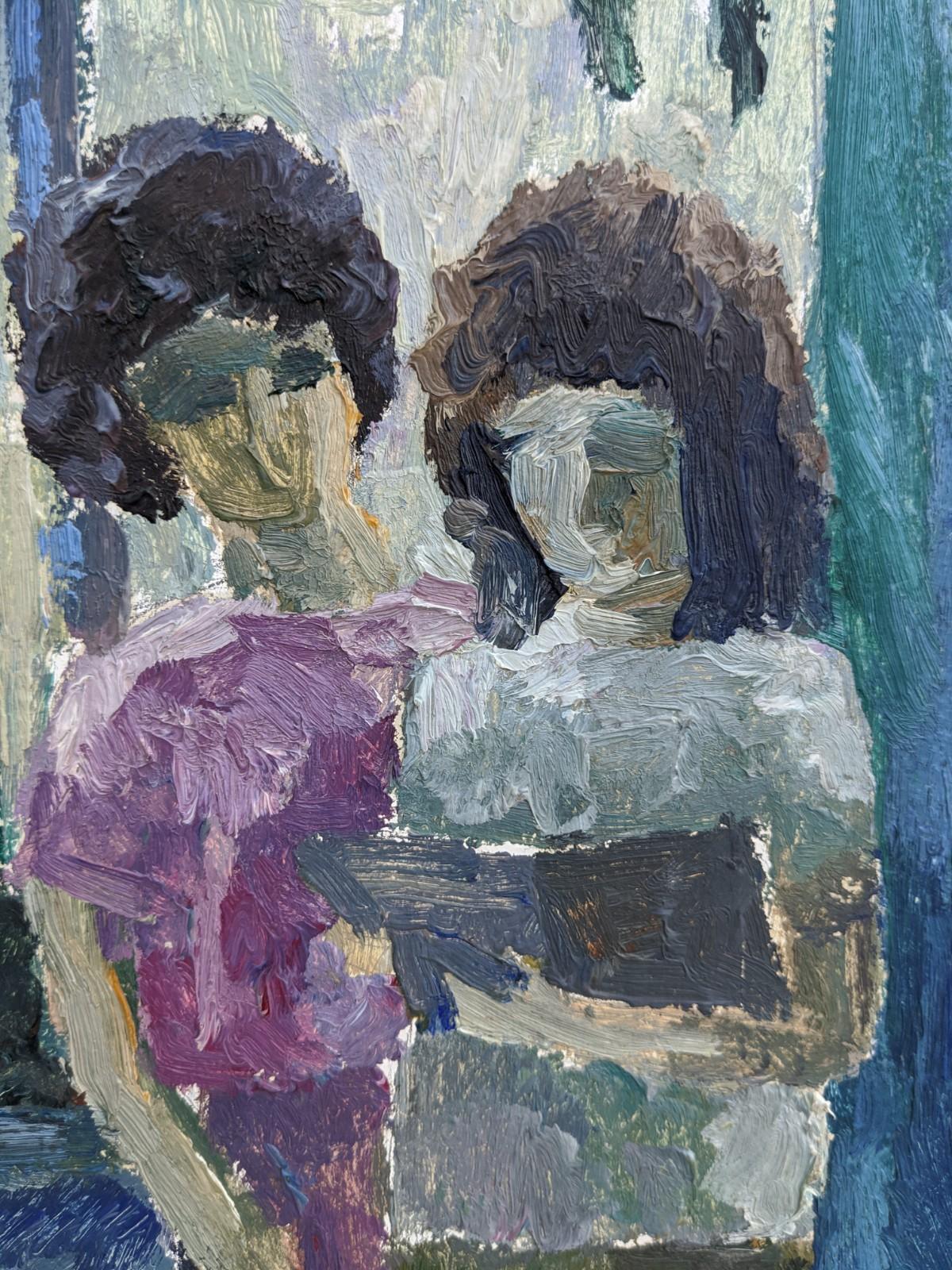 Gerahmtes figuratives Ölgemälde aus der Mitte des Jahrhunderts – doppelseitiges Porträt II 4