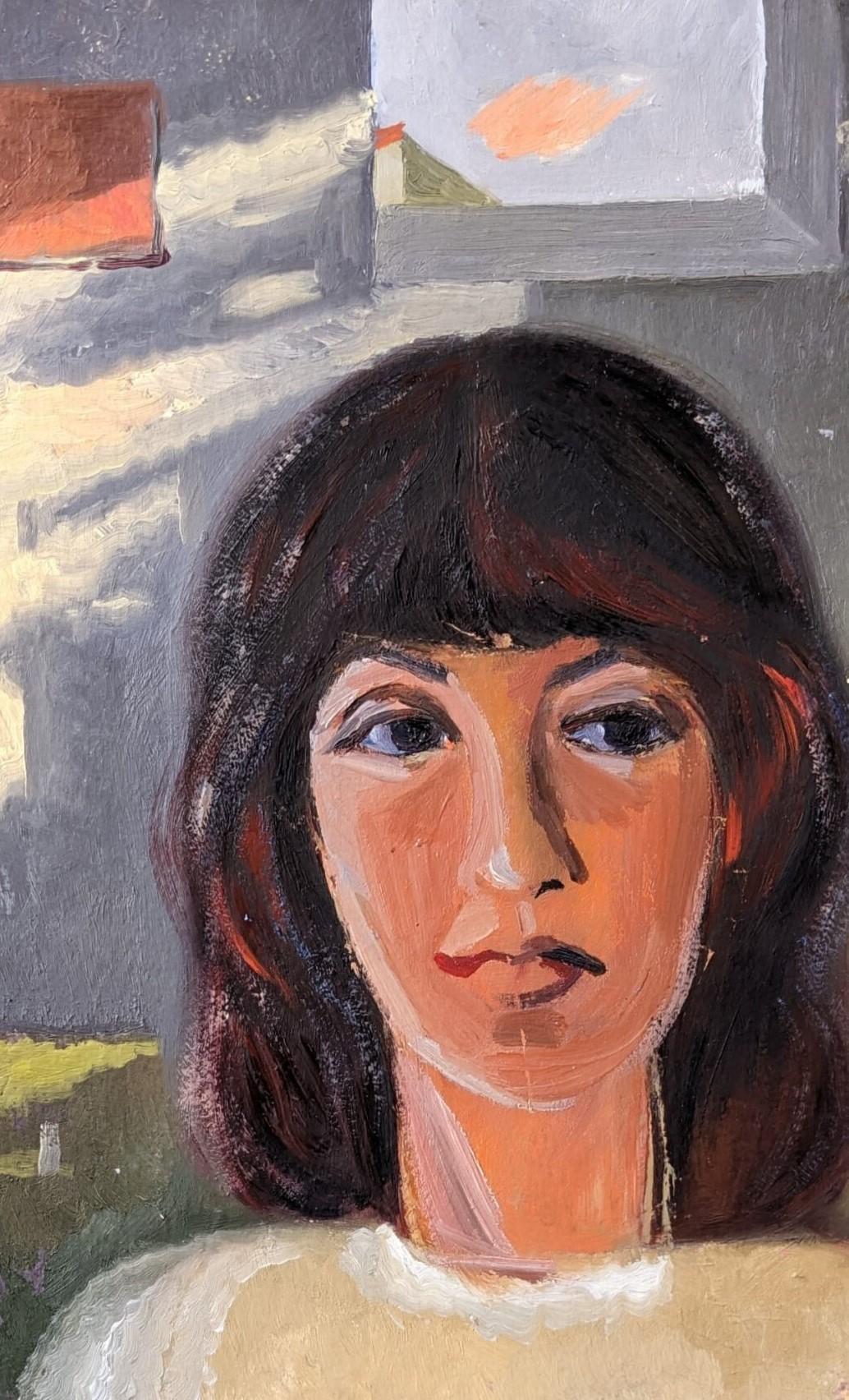 Peinture à l'huile figurative vintage encadrée du milieu du siècle dernier - Portrait à double face II