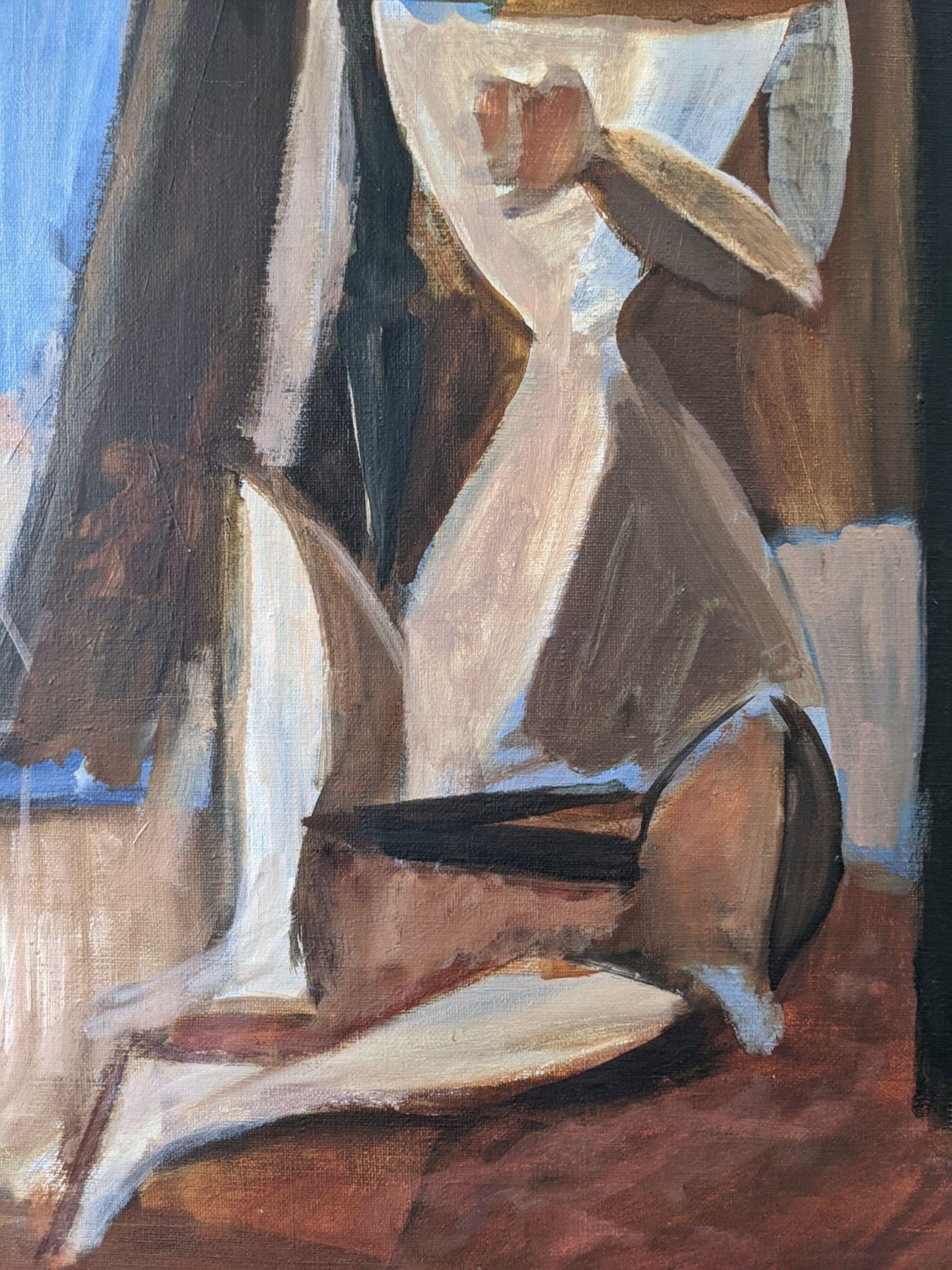 Vintage Mid-Century Framed Figurative Portrait Oil Painting - Cubist Figure 3