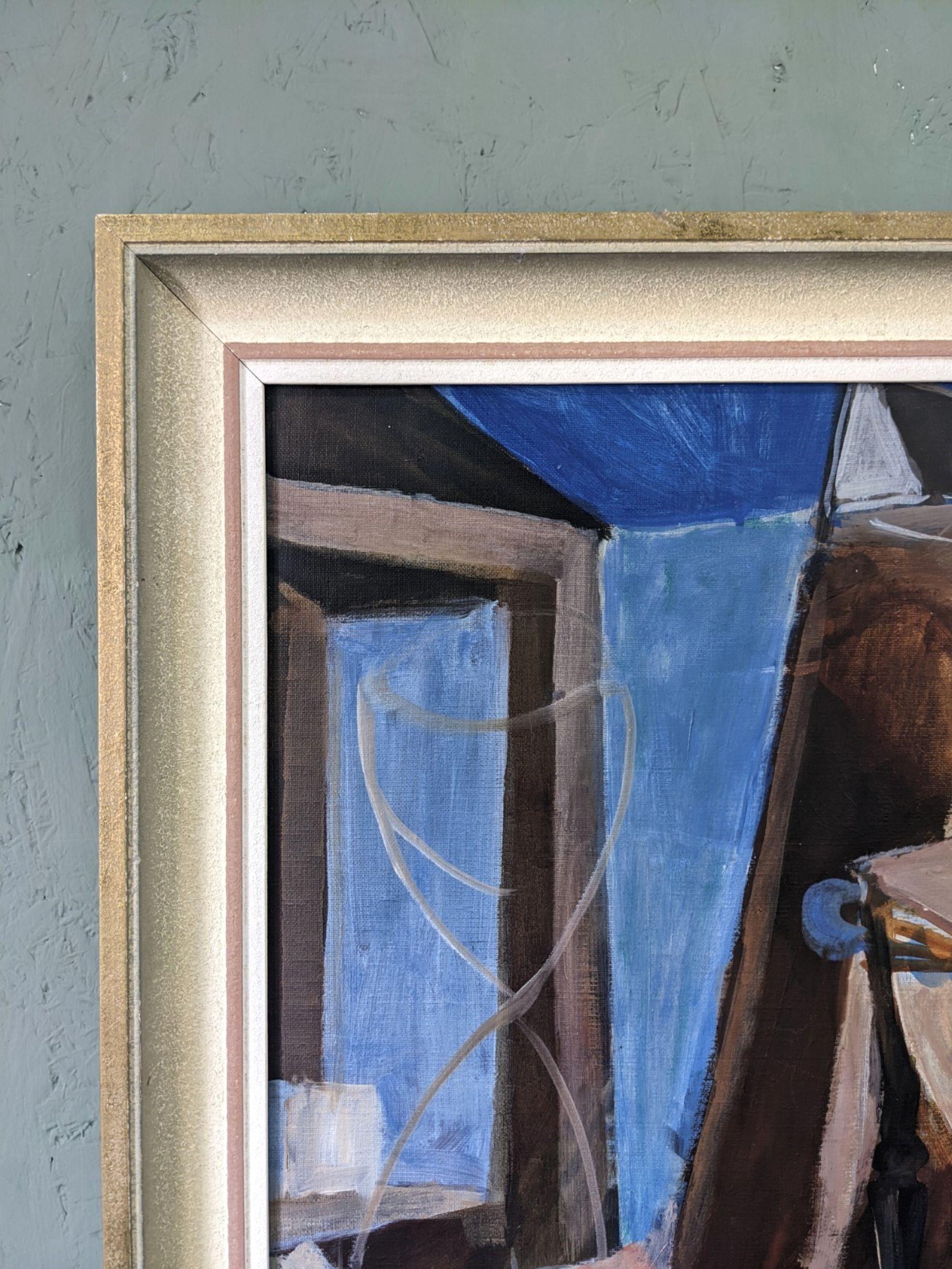 Vintage Mid-Century Framed Figurative Portrait Oil Painting - Cubist Figure 6