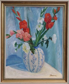 Gerahmtes geblümtes Stillleben, Ölgemälde, Mid-Century Vintage, Shanghai Blossom