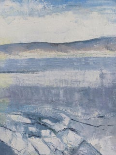 Vintage Mid Century Framed Oil Painting, Abstract Coastal Landscape - Icy Winter