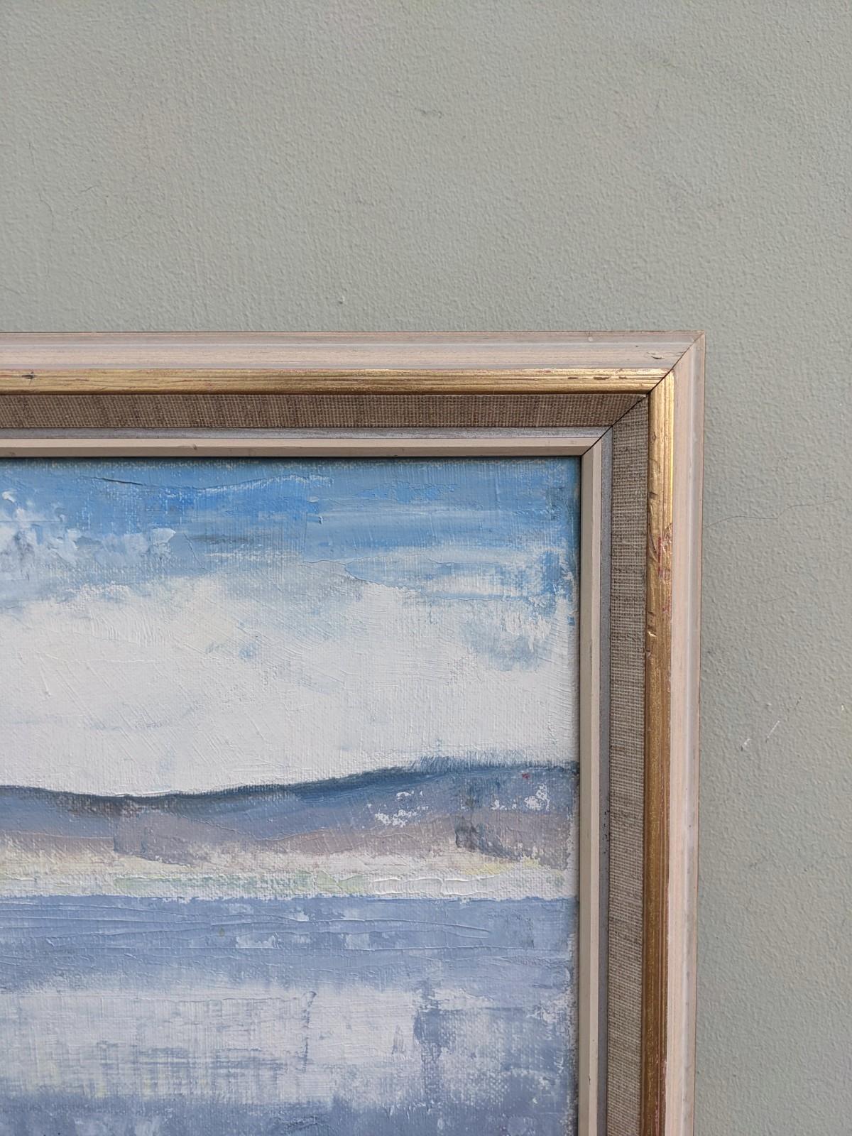 Vintage Mid Century Framed Oil Painting, Abstract Coastal Landscape - Icy Winter For Sale 1