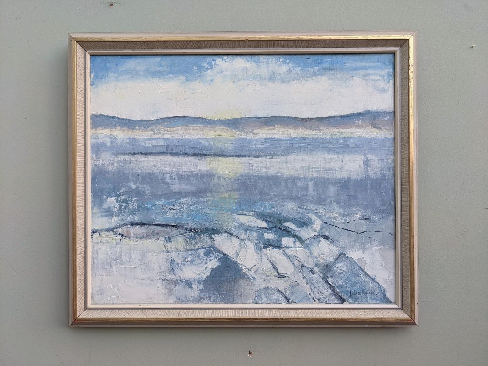 Unknown Abstract Painting - Vintage Mid Century Framed Oil Painting, Abstract Coastal Landscape - Icy Winter