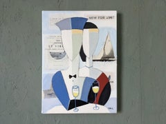 Vintage Mid-Century Geometric Abstract Oil & Collage Painting - Le Club 55