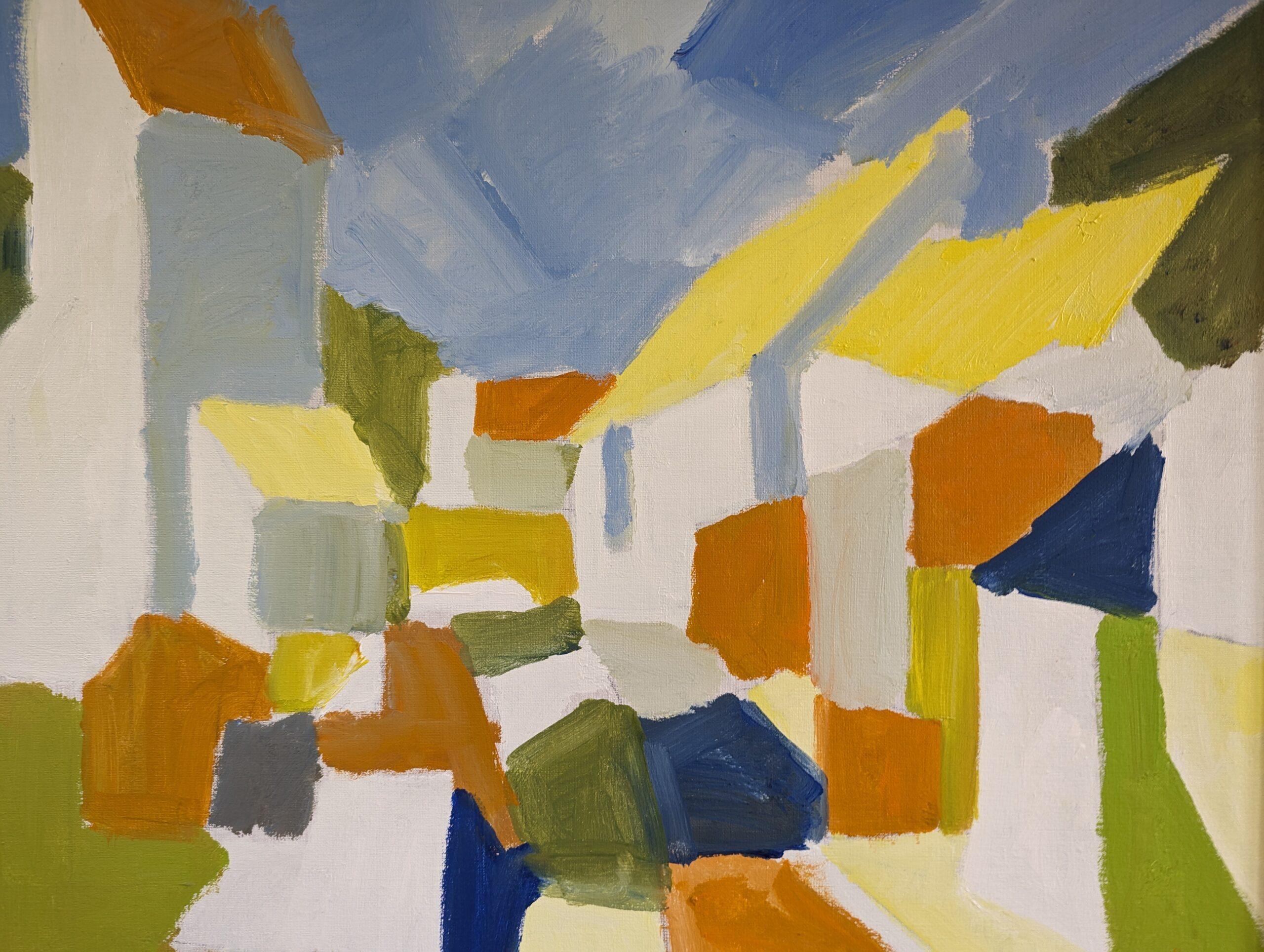 Pittura acrilica astratta geometrica vintage di metà secolo - Blocchi suburbani 6