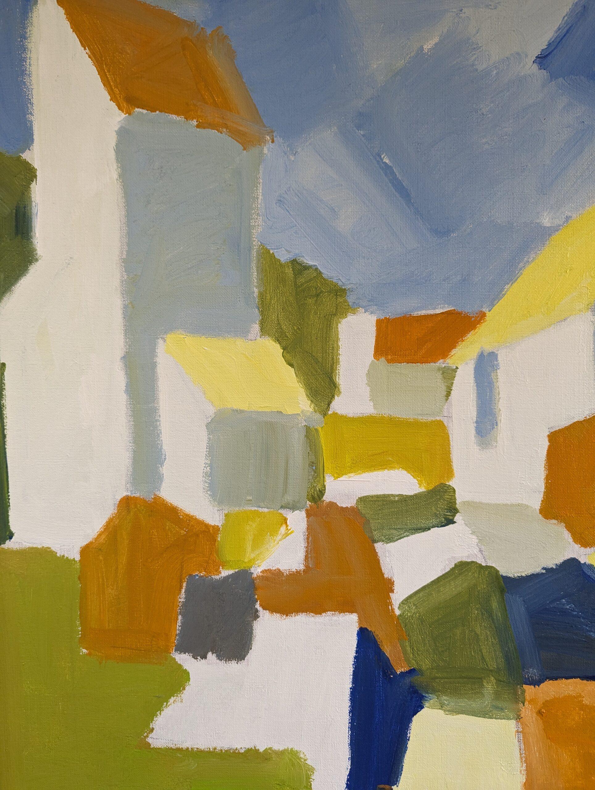 Pittura acrilica astratta geometrica vintage di metà secolo - Blocchi suburbani 7