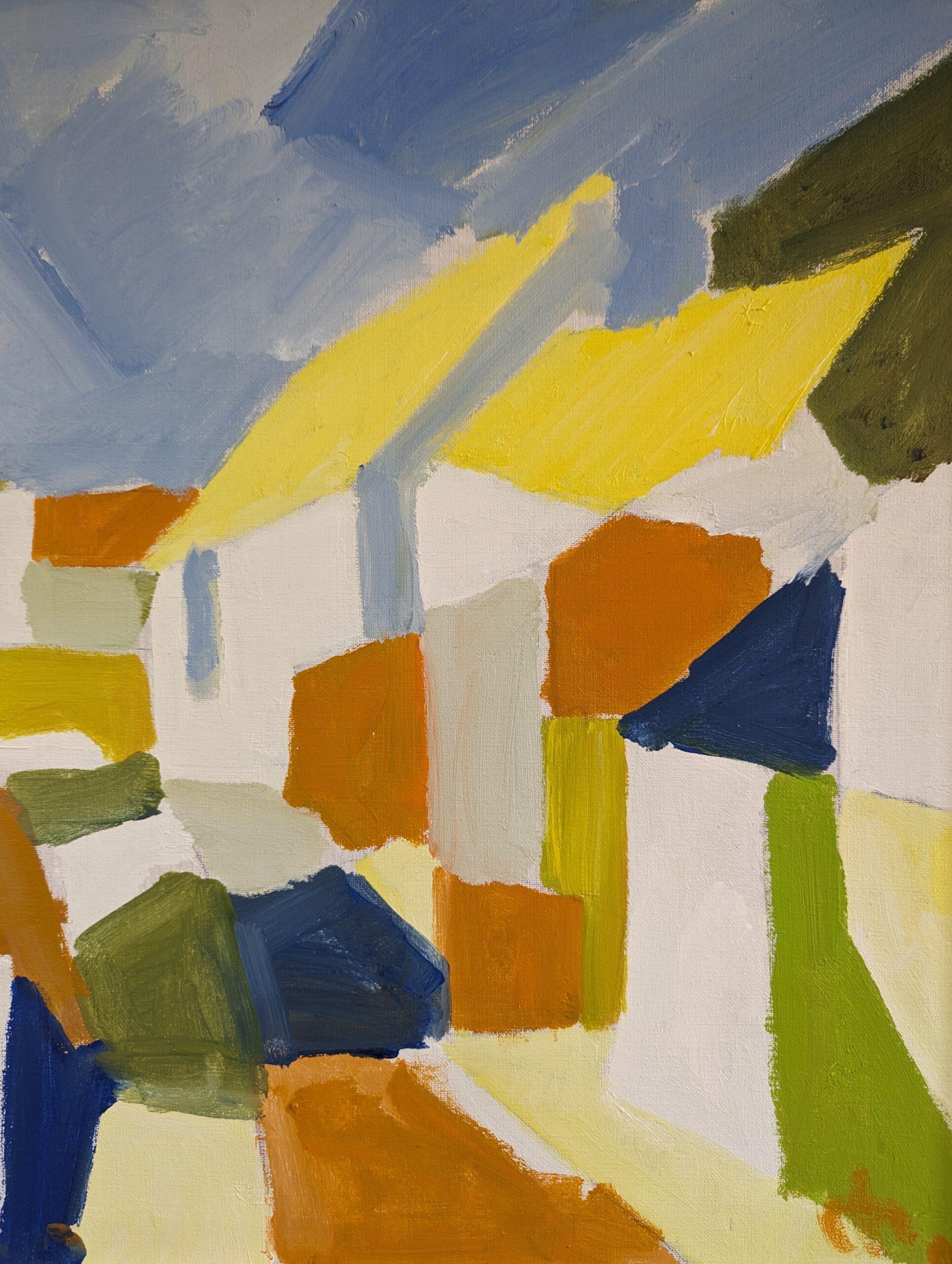 Pittura acrilica astratta geometrica vintage di metà secolo - Blocchi suburbani 8
