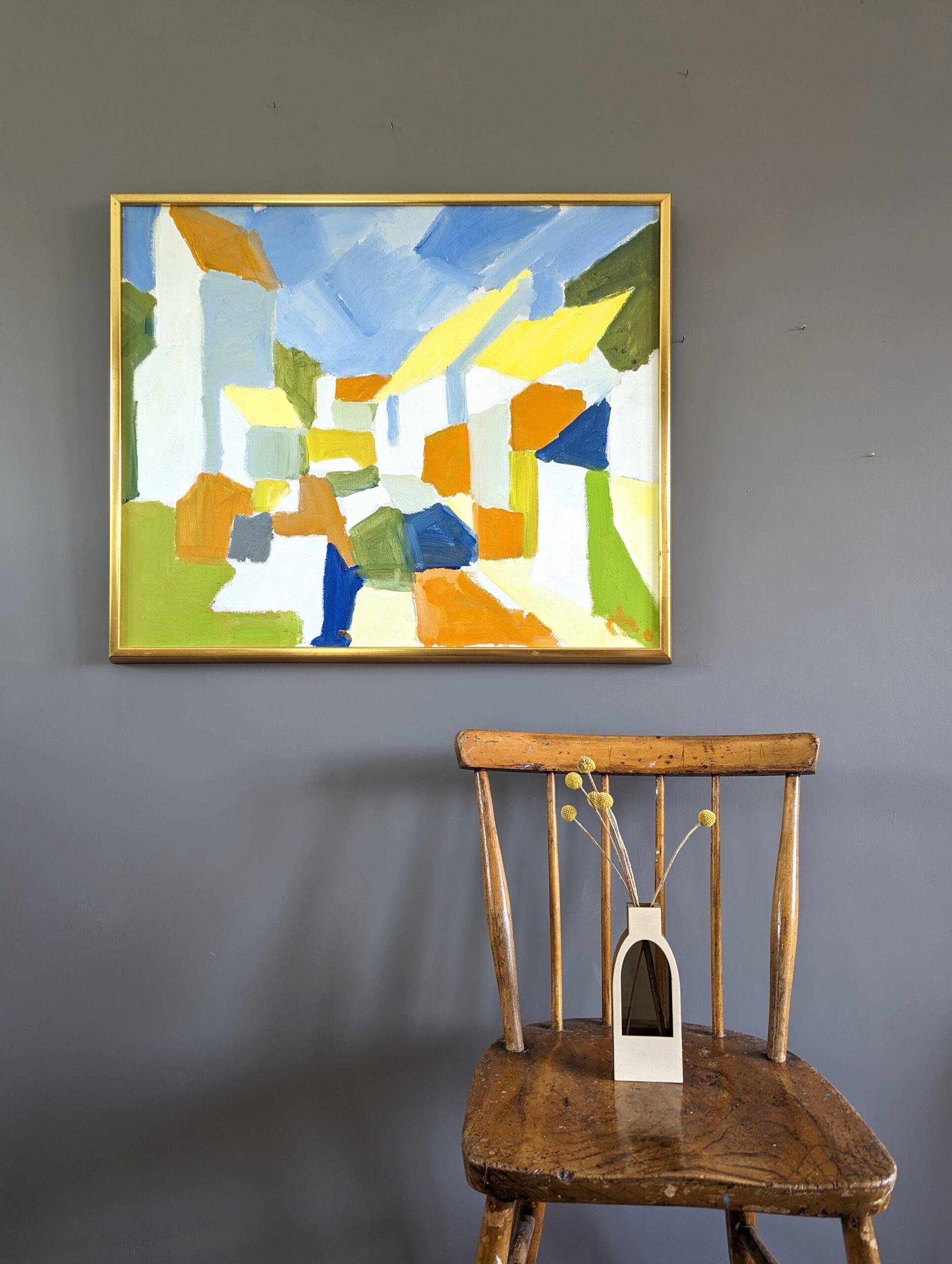 Pittura acrilica astratta geometrica vintage di metà secolo - Blocchi suburbani - Painting Moderno di Unknown