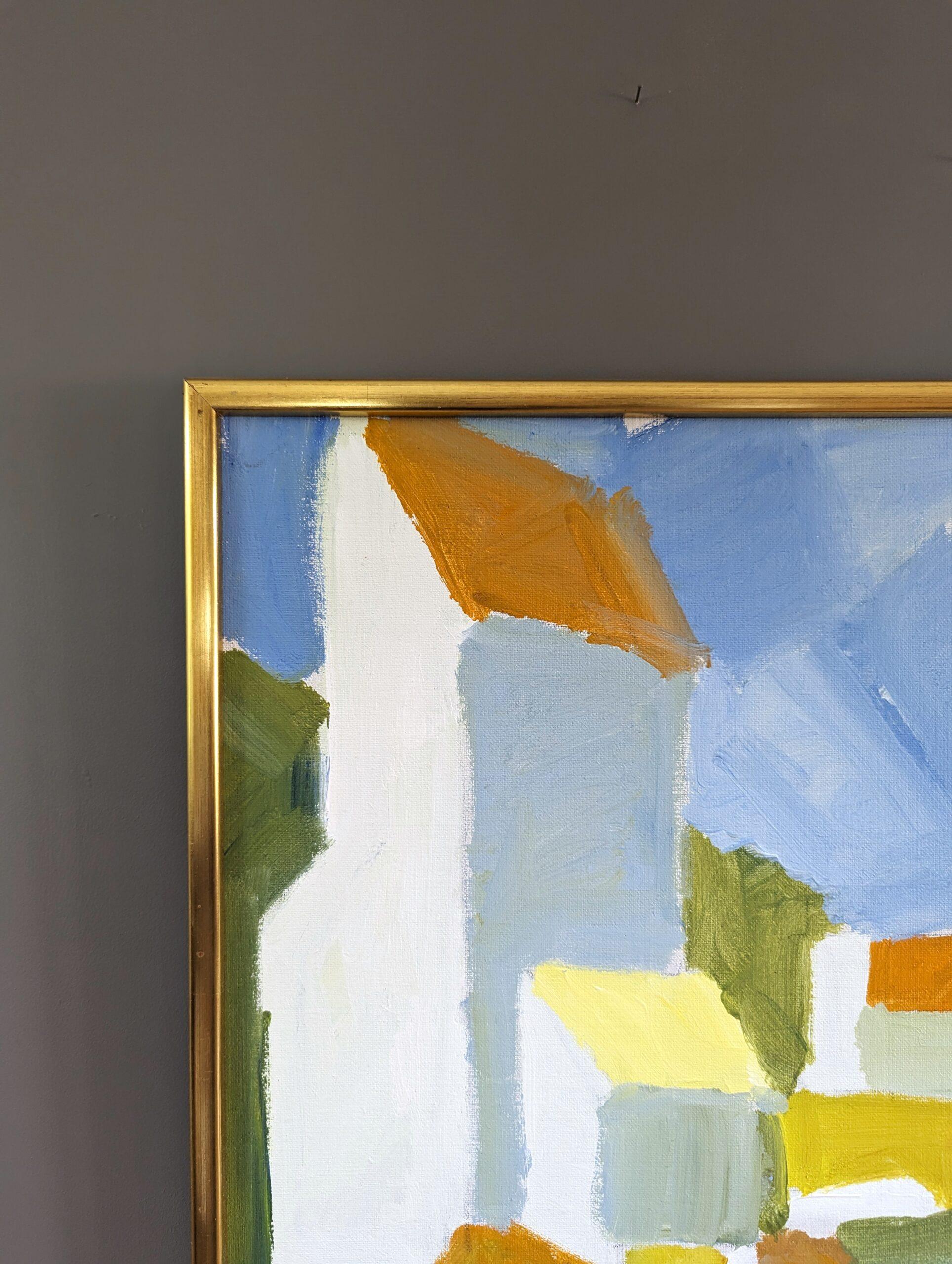Pittura acrilica astratta geometrica vintage di metà secolo - Blocchi suburbani 2