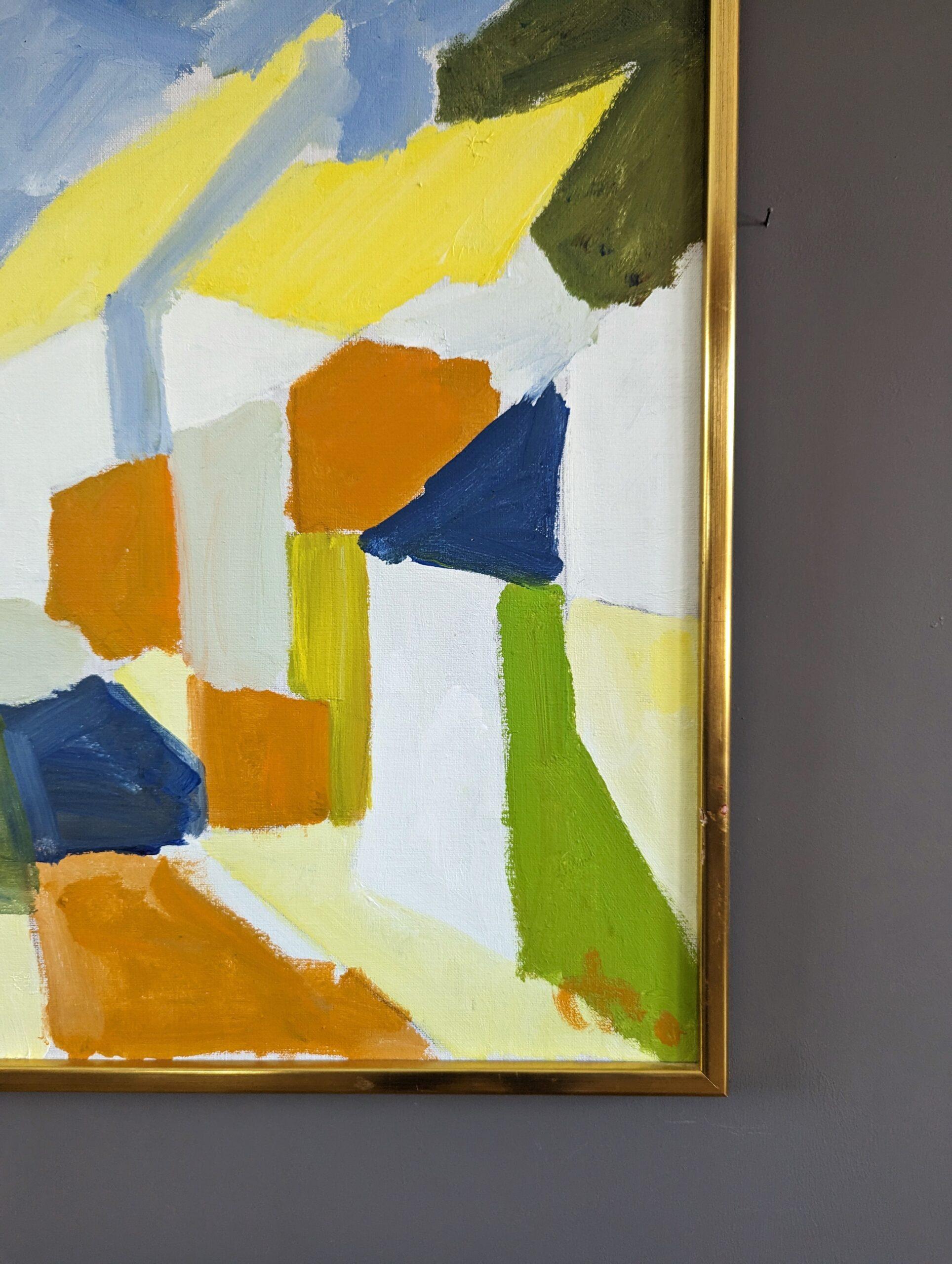 Pittura acrilica astratta geometrica vintage di metà secolo - Blocchi suburbani 4
