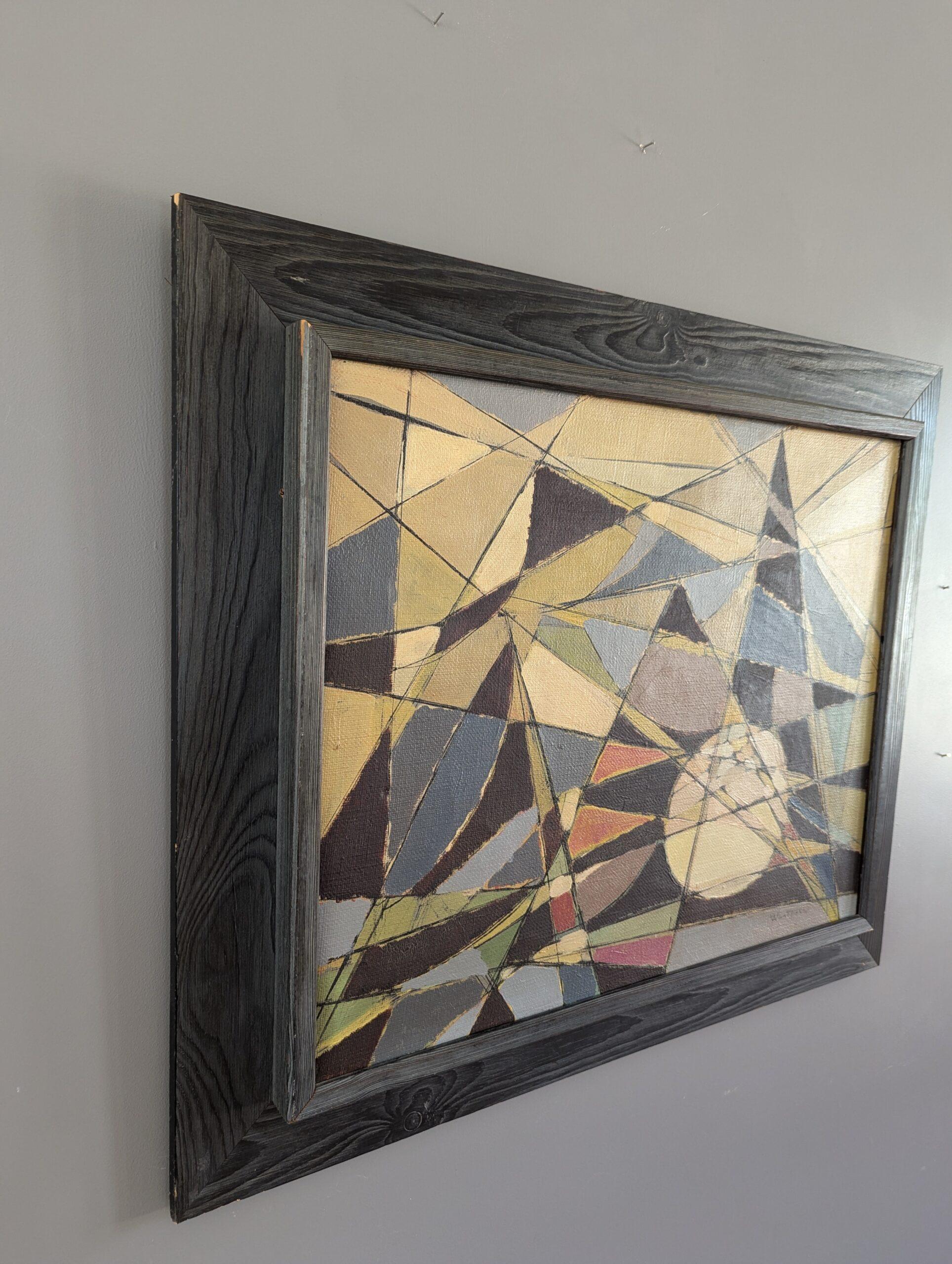Pintura al óleo cubista abstracta geométrica vintage de mediados de siglo - Intersecting Realms 8