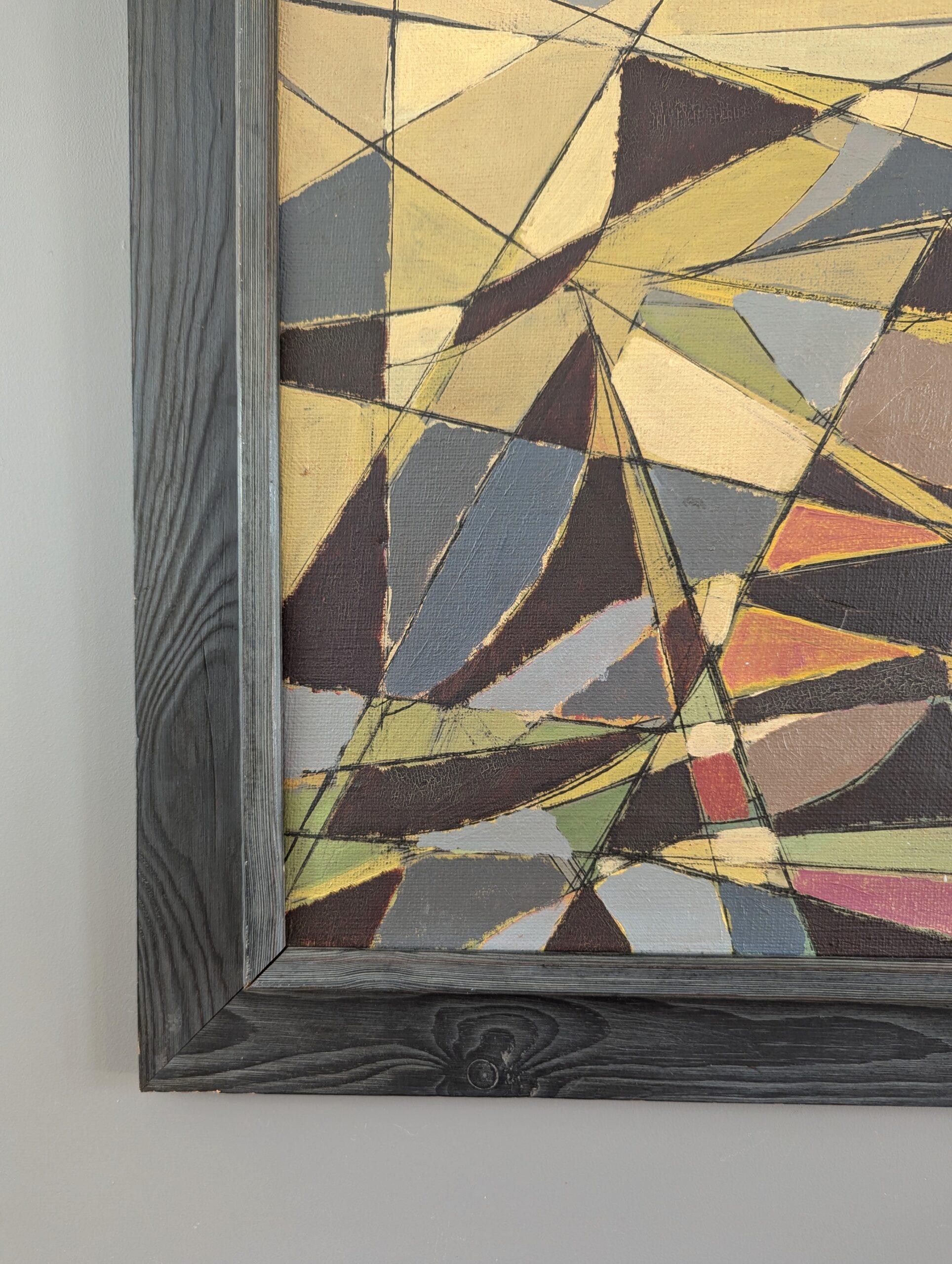 Pintura al óleo cubista abstracta geométrica vintage de mediados de siglo - Intersecting Realms 2