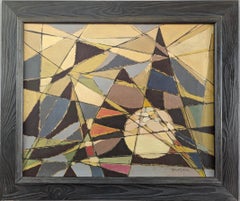 Pintura al óleo cubista abstracta geométrica vintage de mediados de siglo - Intersecting Realms