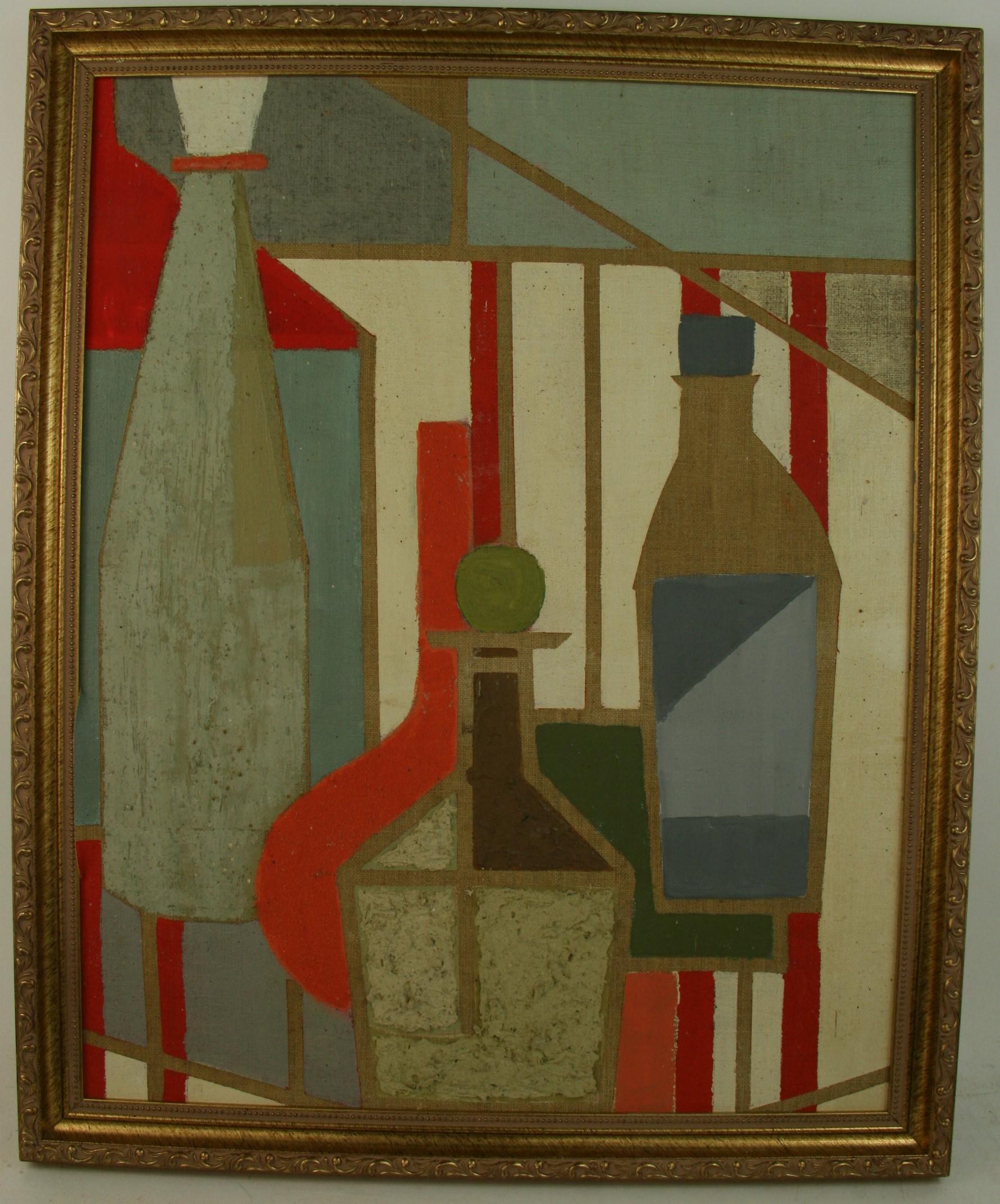 Unknown Abstract Painting - Vintage Cubic  Geometric Still Life