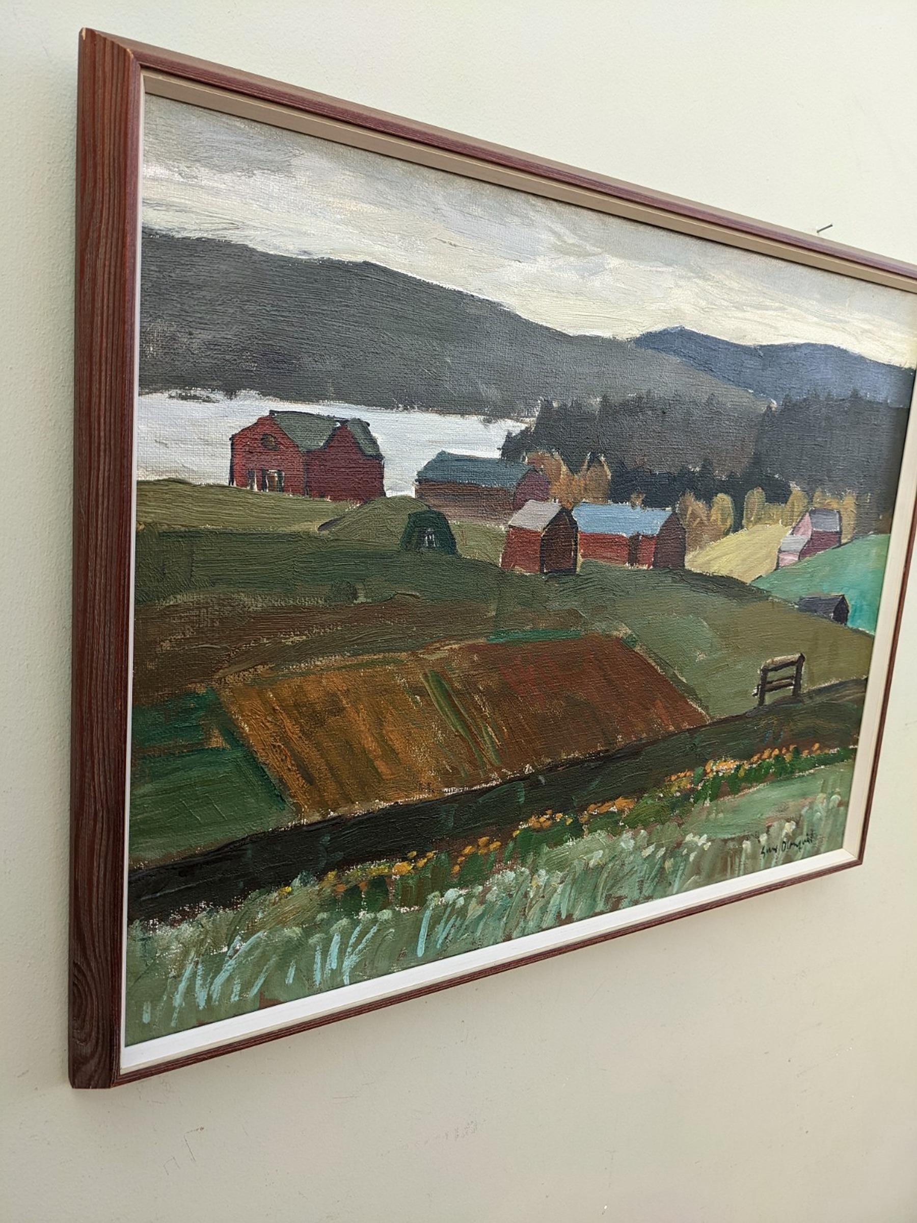 Vintage Mid-Century Landscape Framed Oil Painting - Quiet Country 1