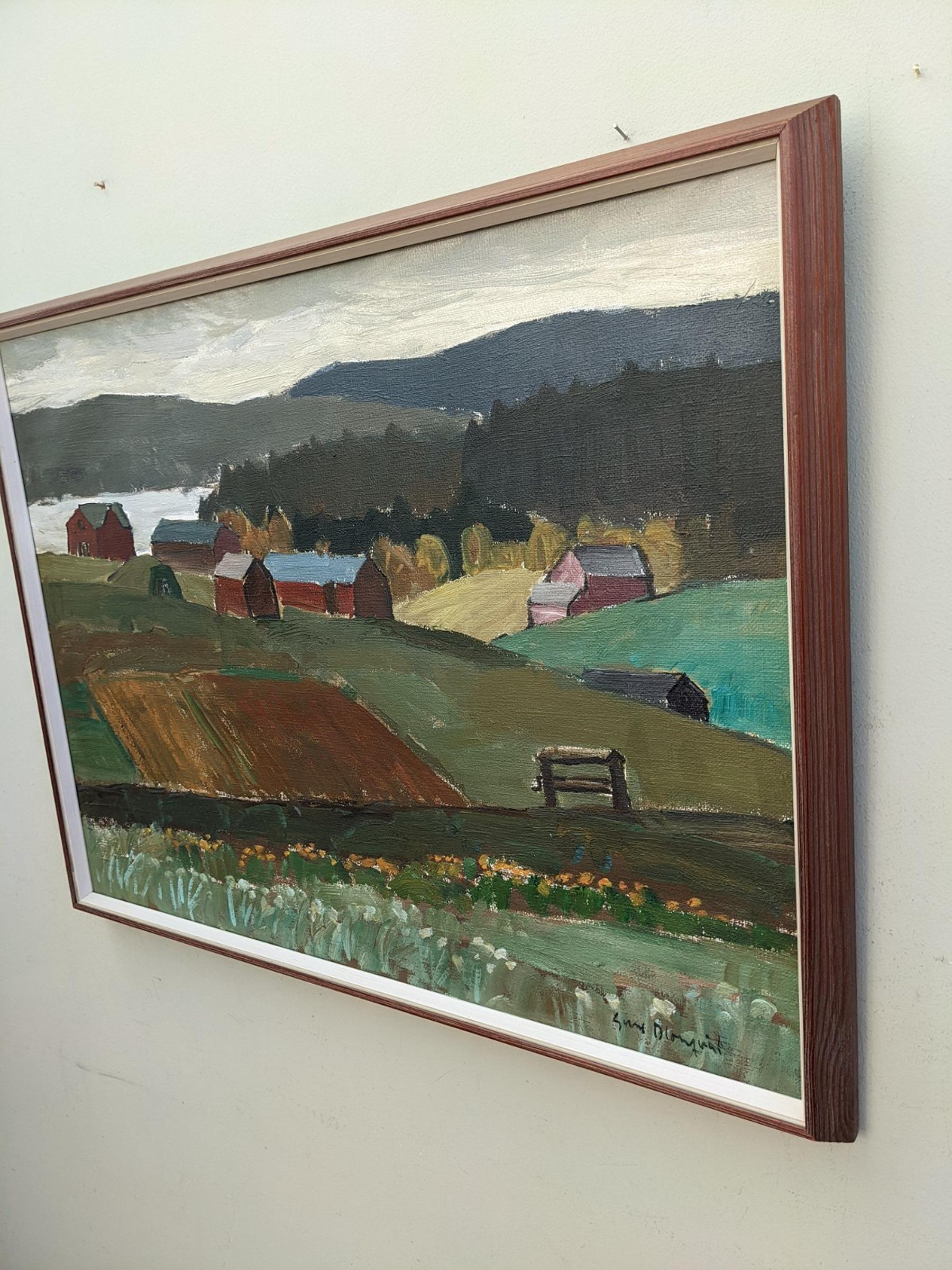 Vintage Mid-Century Landscape Framed Oil Painting - Quiet Country 2