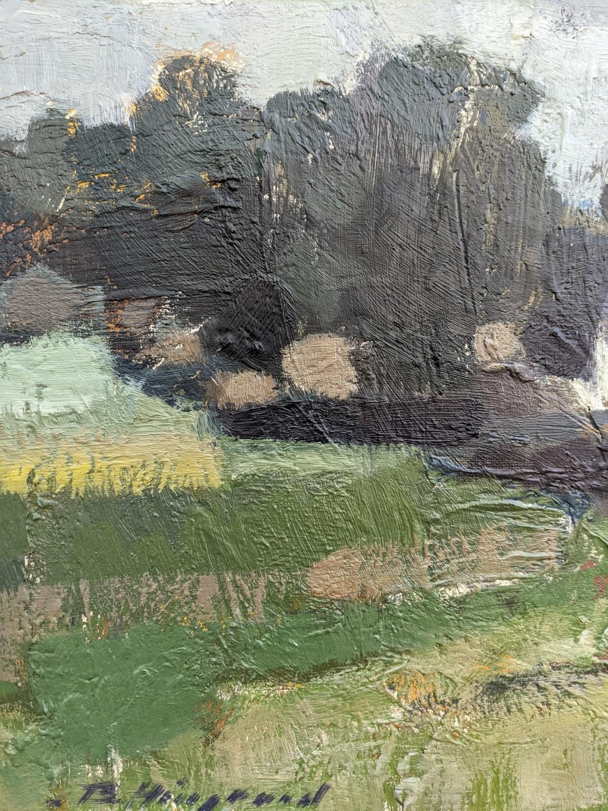 Vintage Mid-Century Landscape Framed Oil Painting Swedish Art - Over the Fields 1