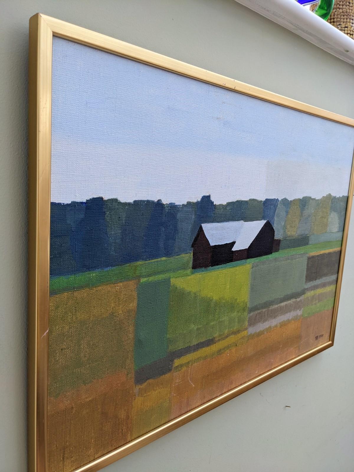 Vintage Mid-Century Landscape Framed Oil Painting Swedish Art - The Wait 4