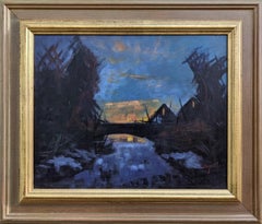 Vintage Mid Century Landscape Framed Swedish Oil Painting - Glow