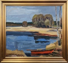 Vintage Mid Century Landscape Framed Swedish Oil Painting - Spring Lake