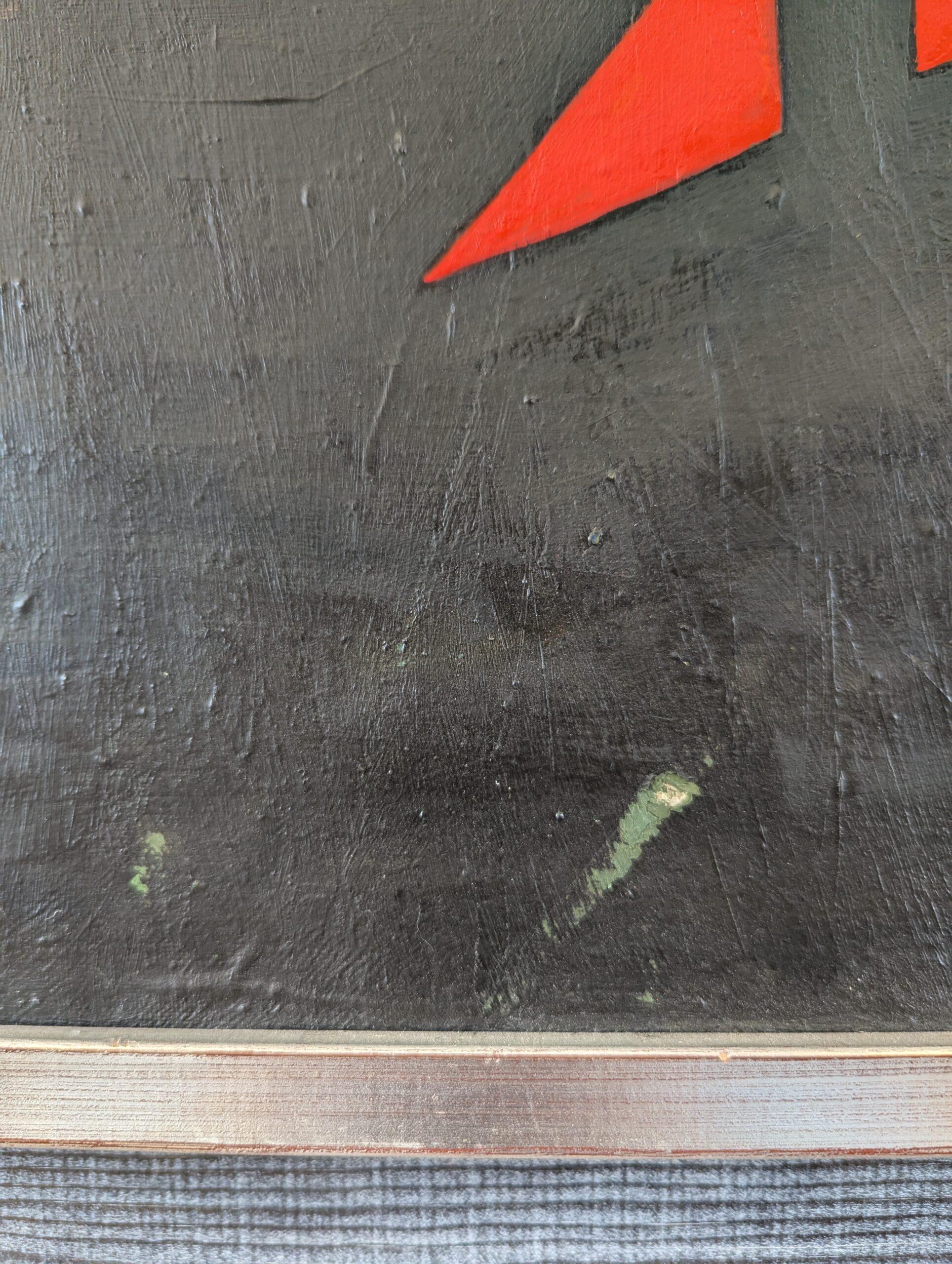 Pittura ad olio astratta di paesaggio urbano Vintage Mid-Century Modern - Città geometrica in vendita 8