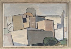 Vintage Mid Century Modern Abstract Cityscape Oil Painting - Memory of a Place