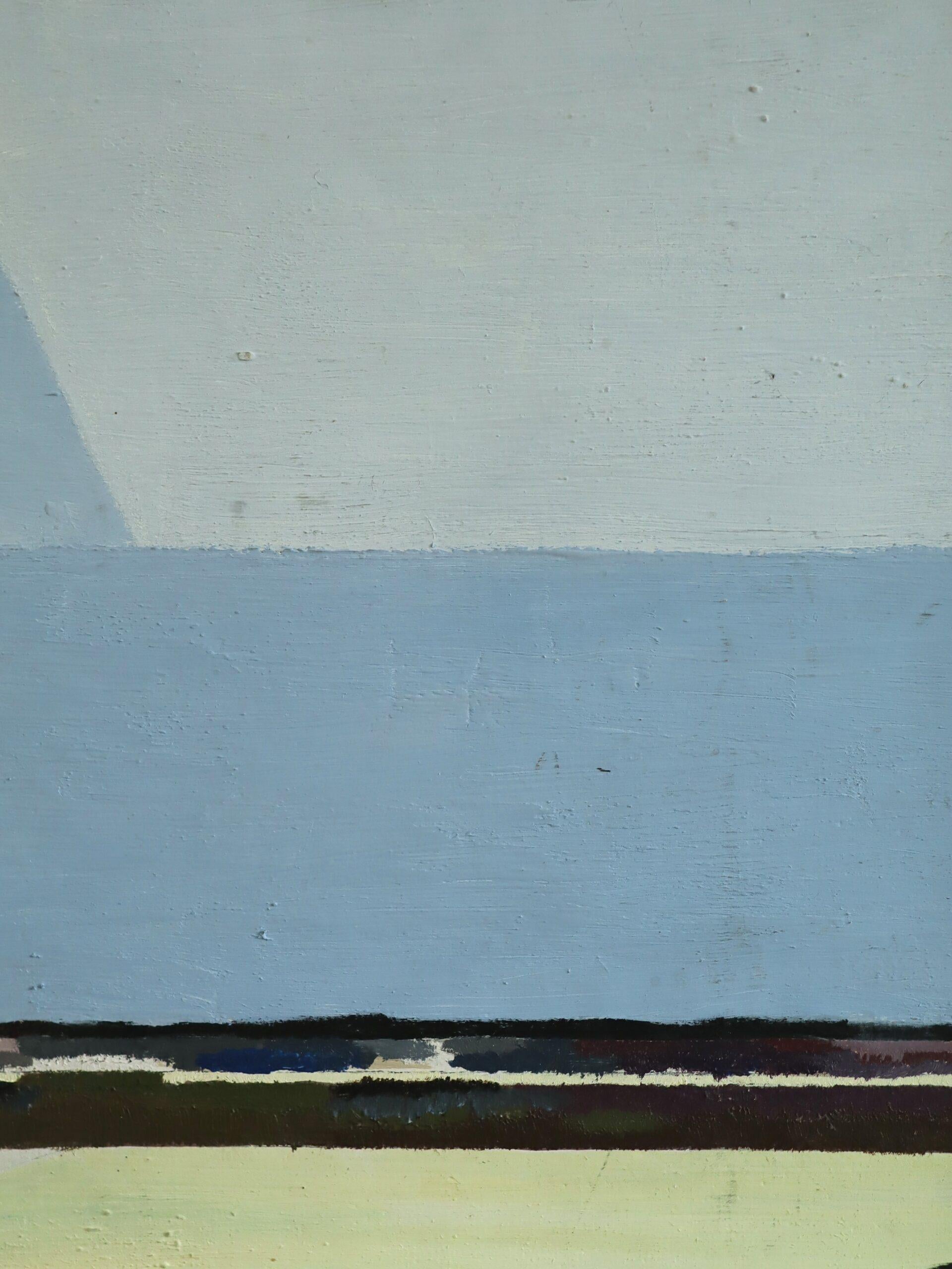 Vintage Mid Century Modern Abstract Coastal Landschaft Ölgemälde -Blue Horizon im Angebot 5