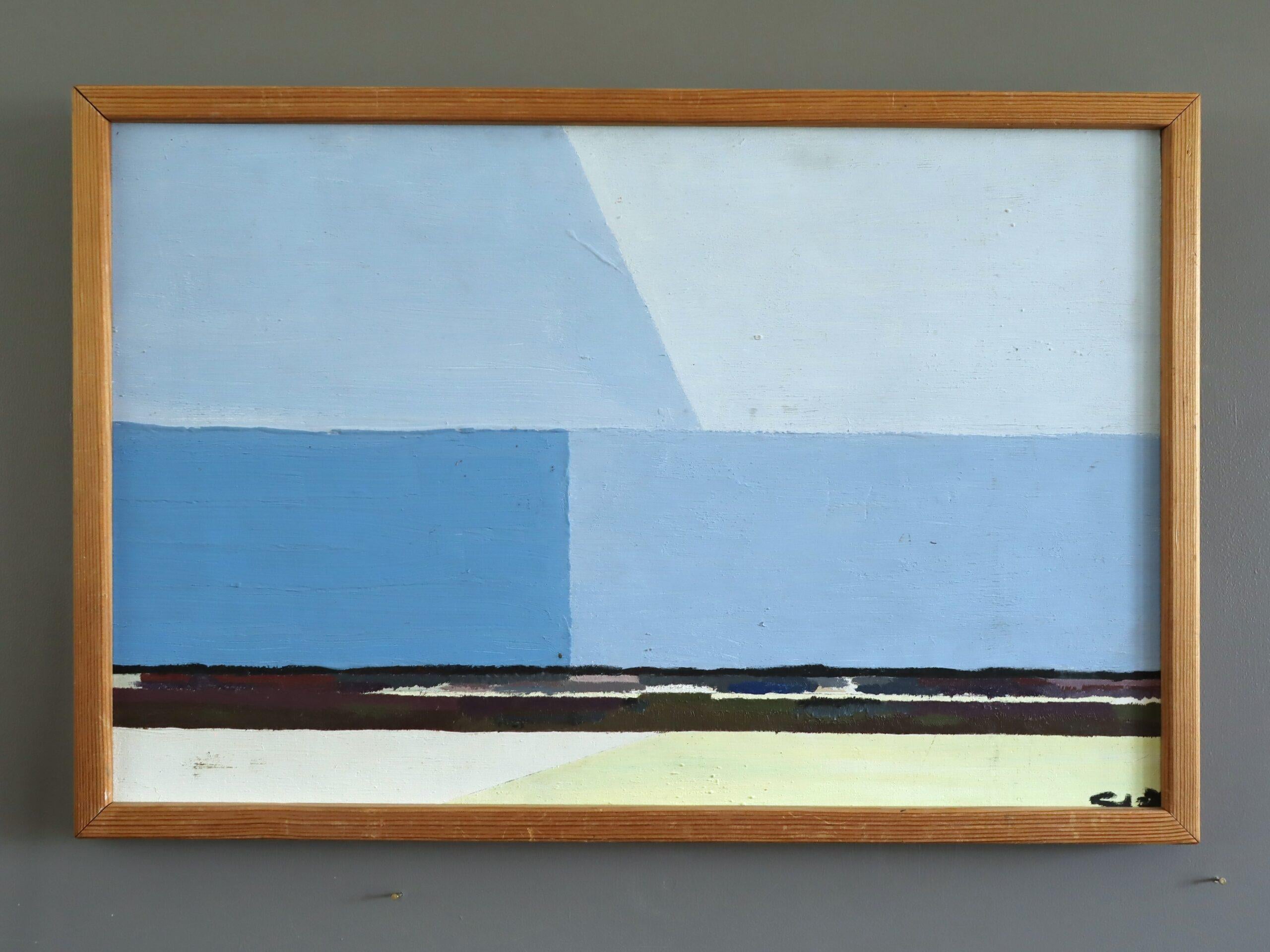 Vintage Mid Century Modern Abstract Coastal Landschaft Ölgemälde -Blue Horizon – Painting von Unknown
