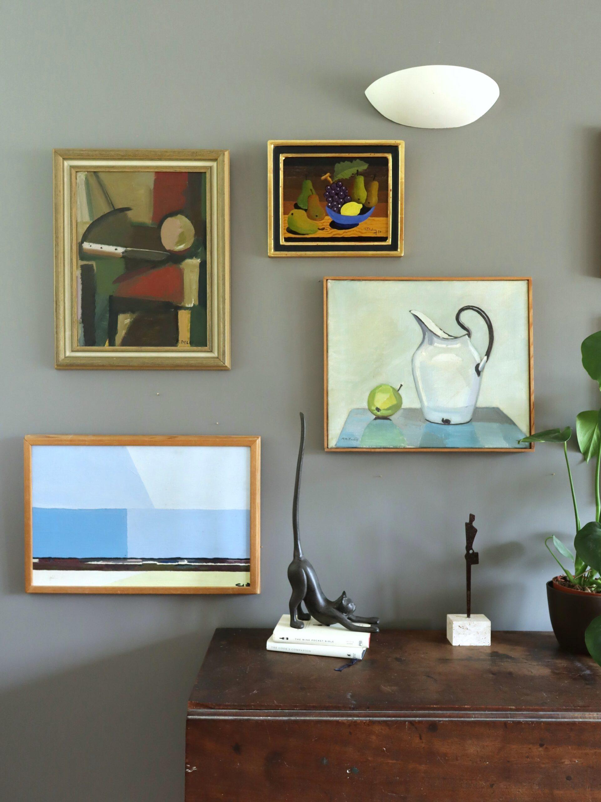 Vintage Mid Century Modern Abstract Coastal Landschaft Ölgemälde -Blue Horizon (Moderne), Painting, von Unknown