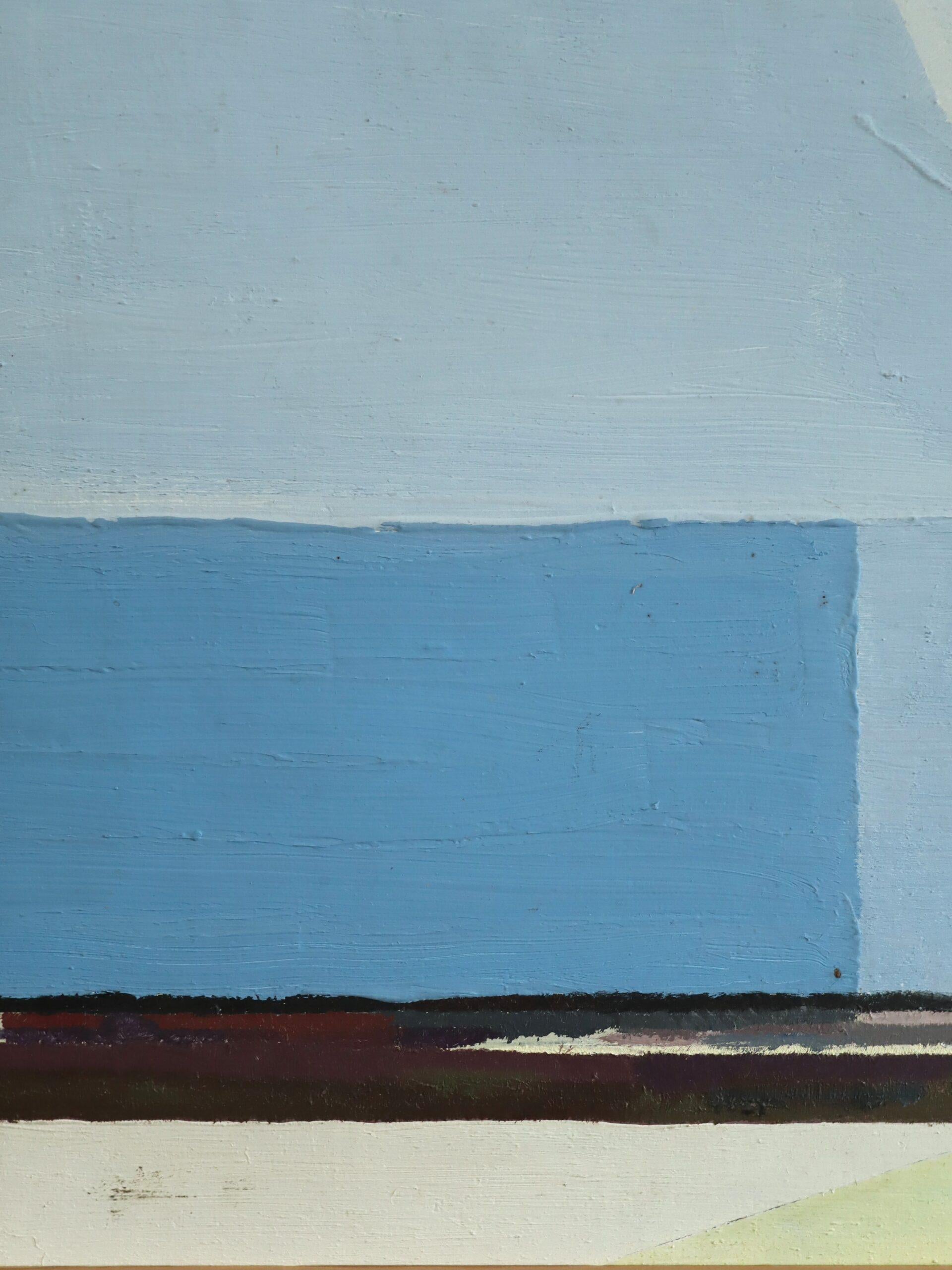 Vintage Mid Century Modern Abstract Coastal Landschaft Ölgemälde -Blue Horizon im Angebot 4