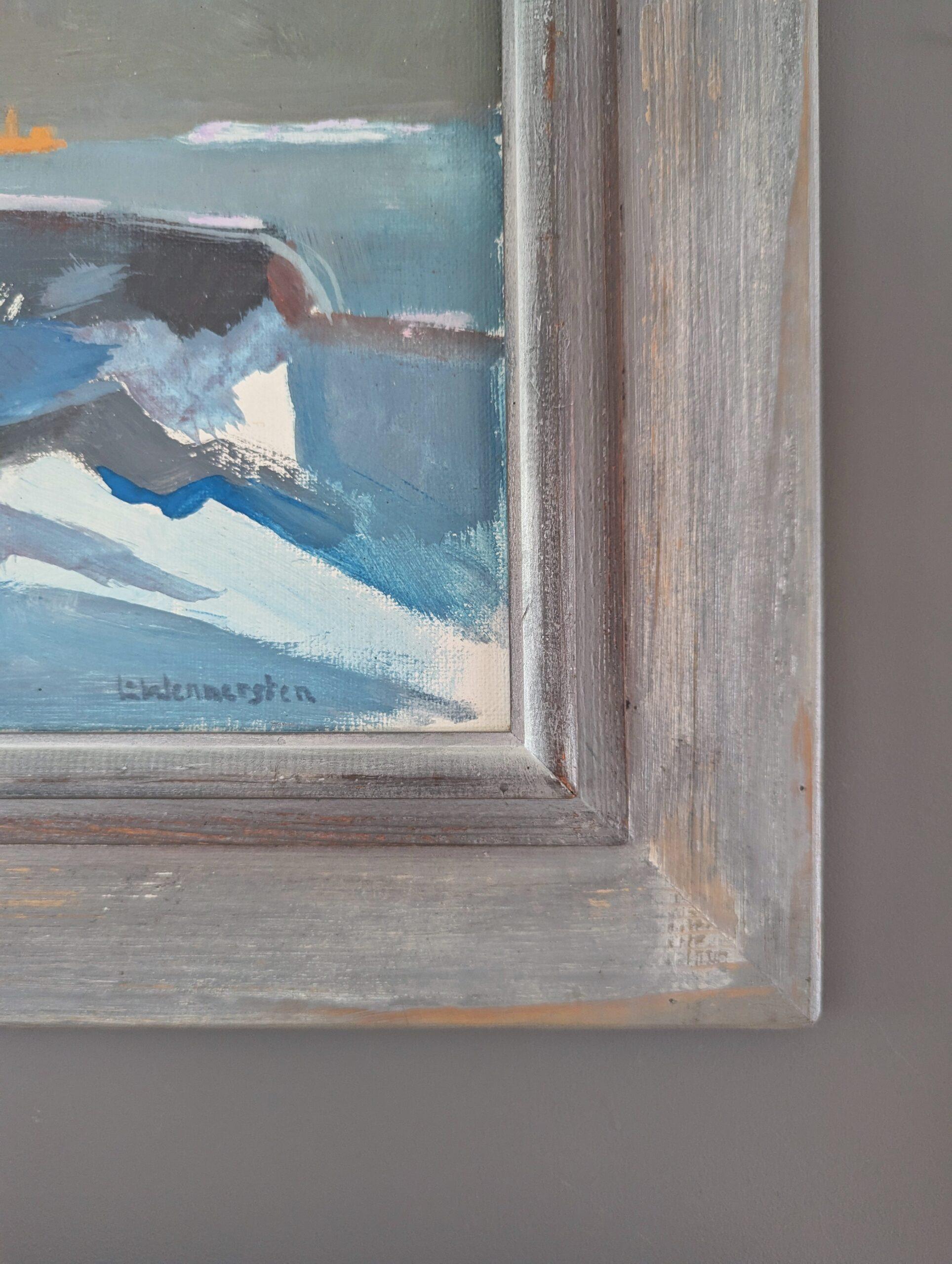 Vintage Mid Century Modern Abstract Coastal Landscape Oil Painting - Moonlit Sea For Sale 7