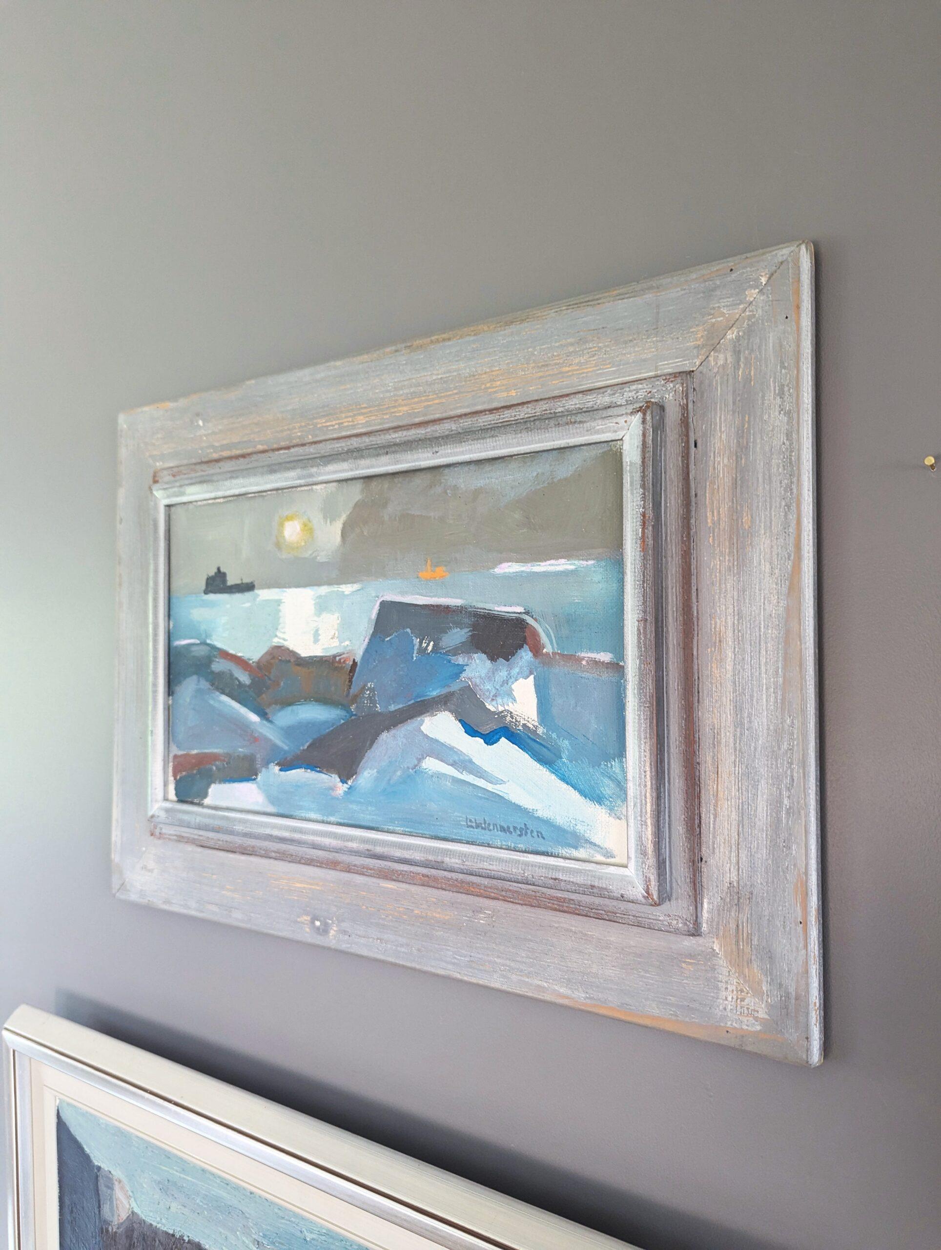 Vintage Mid Century Modern Abstract Coastal Landscape Oil Painting - Moonlit Sea For Sale 1