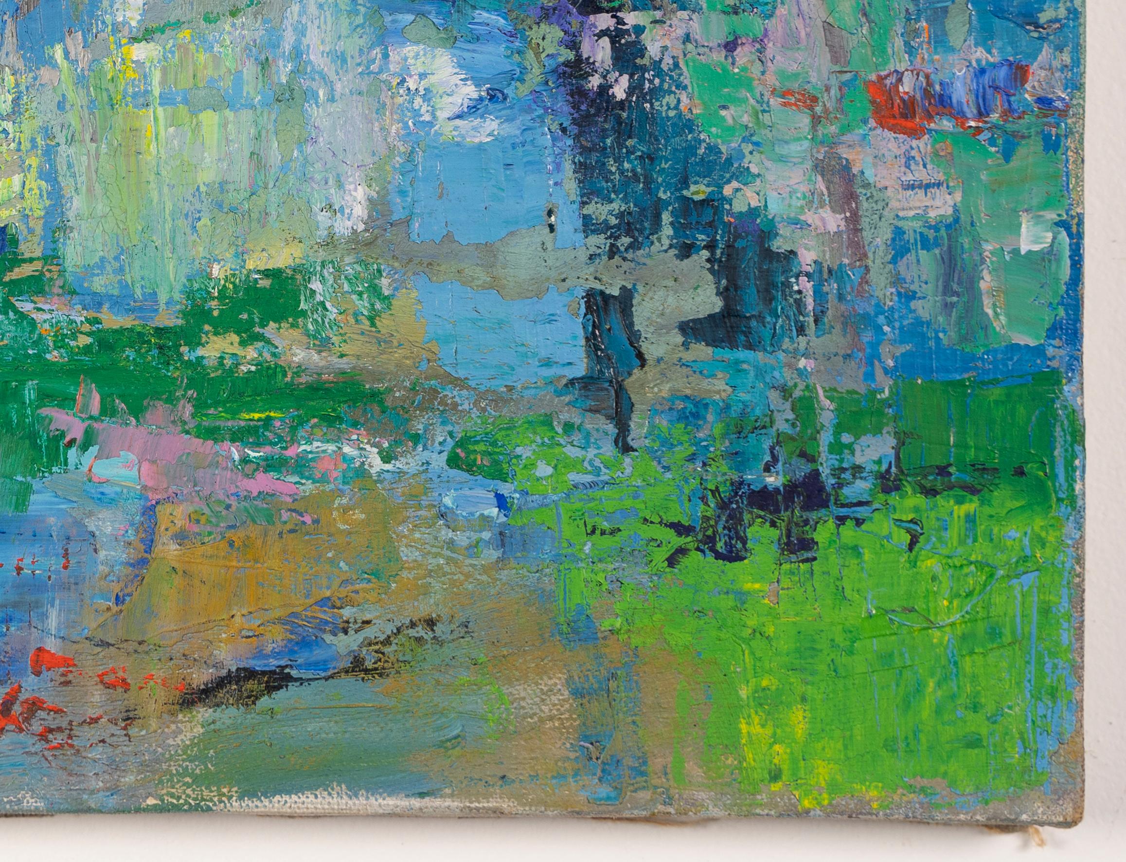 Vintage Mid Century Modern Abstract Expressionist Nautical Original Oil Painting - Blue Abstract Painting by Unknown